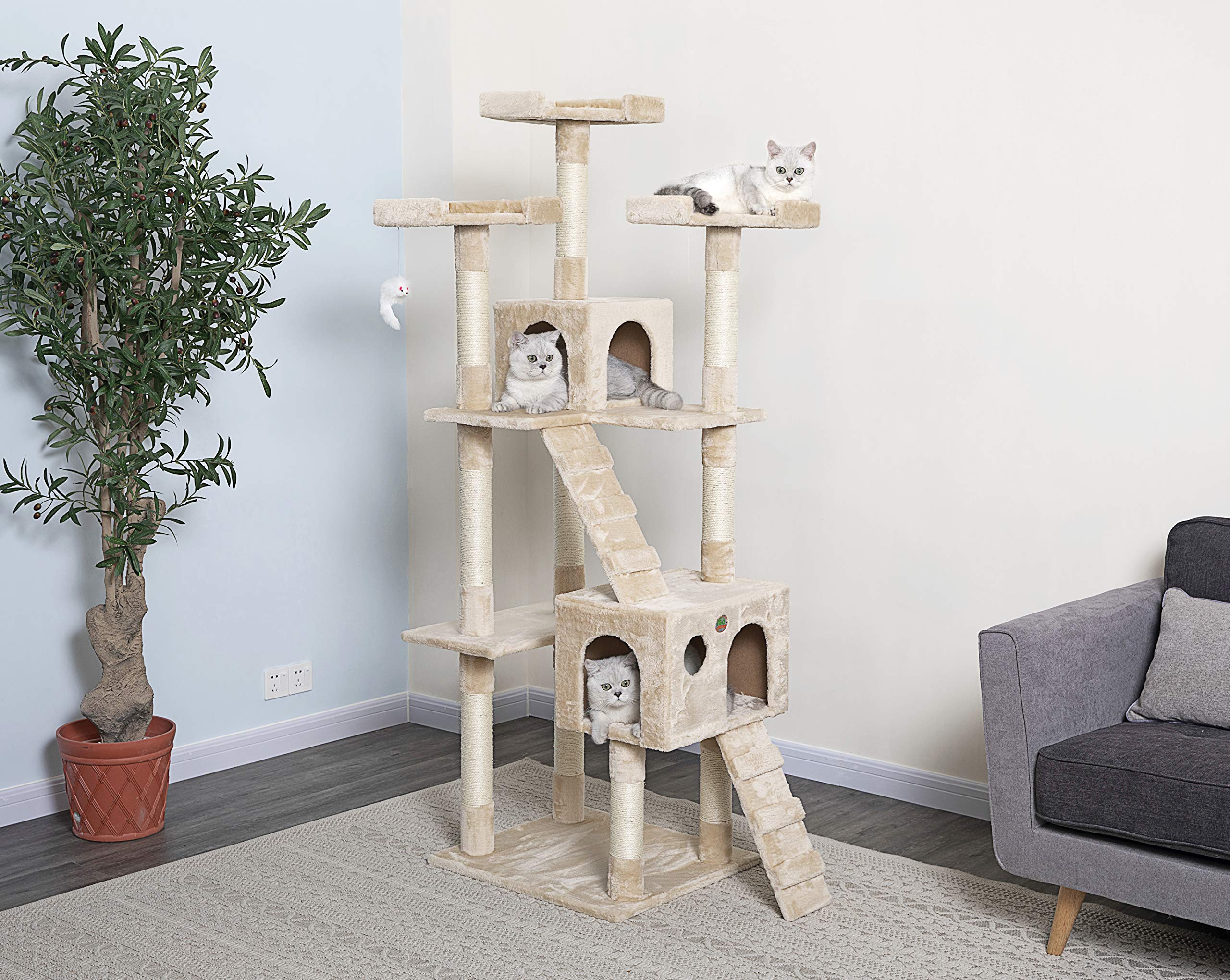 Go Pet Club 72 Tall Cat Tree Tower with Cat Condos - Large Cat Tree - Cat Tower for Indoor Cats - Play Scratch Hide Climb Activi