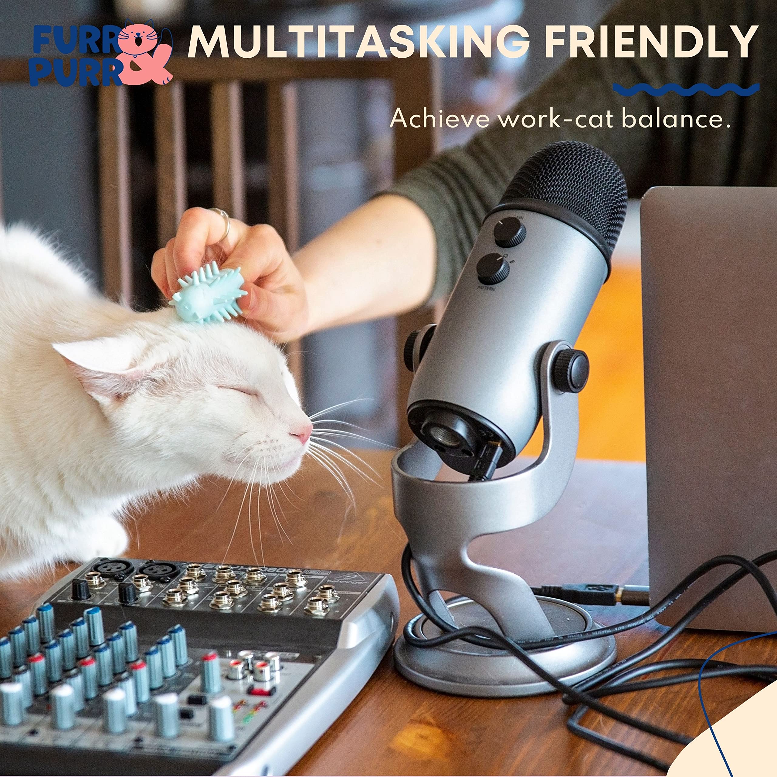 Furr&Purr Cat Brush Set For Indoor Cats - Grooming Tools: Face Scratcher, Calming Massager, And Scratching Pad (2-Pack, Made In The Usa)