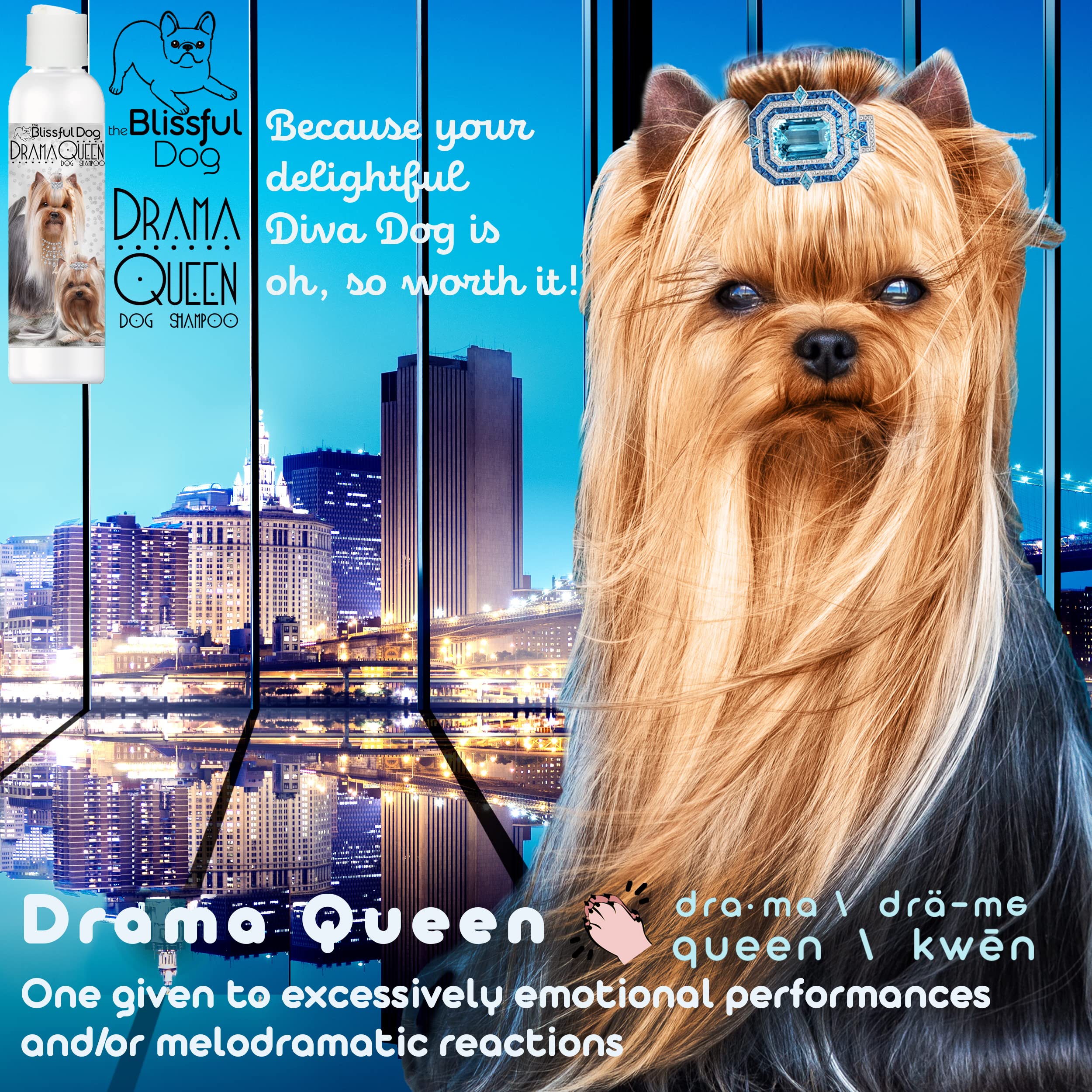 The Blissful Dog Drama Queen Luxury Dog Shampoo - Yorkshire Terrier, Nourishing Pet Supplies, Dog Grooming Supplies For Soft, Silky, Shiny Coat, Moisturizing Puppy Shampoo, 8 Oz.