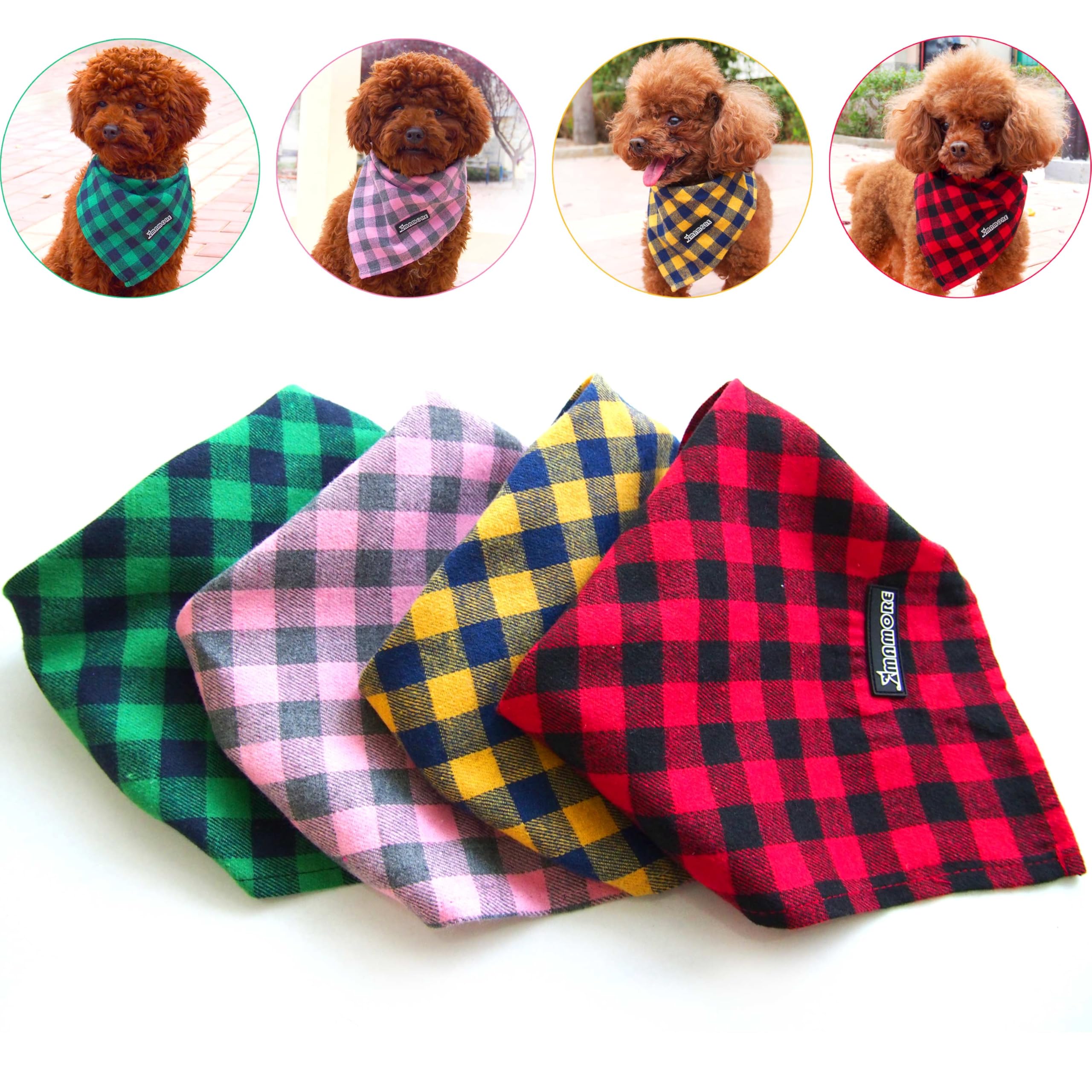 Adjustable Plaid Dog Bandanas,1Pc Soft Washable Cotton Triangle Bib Kerchief Scarfs For Small Medium Large Dogs And Cats(Square