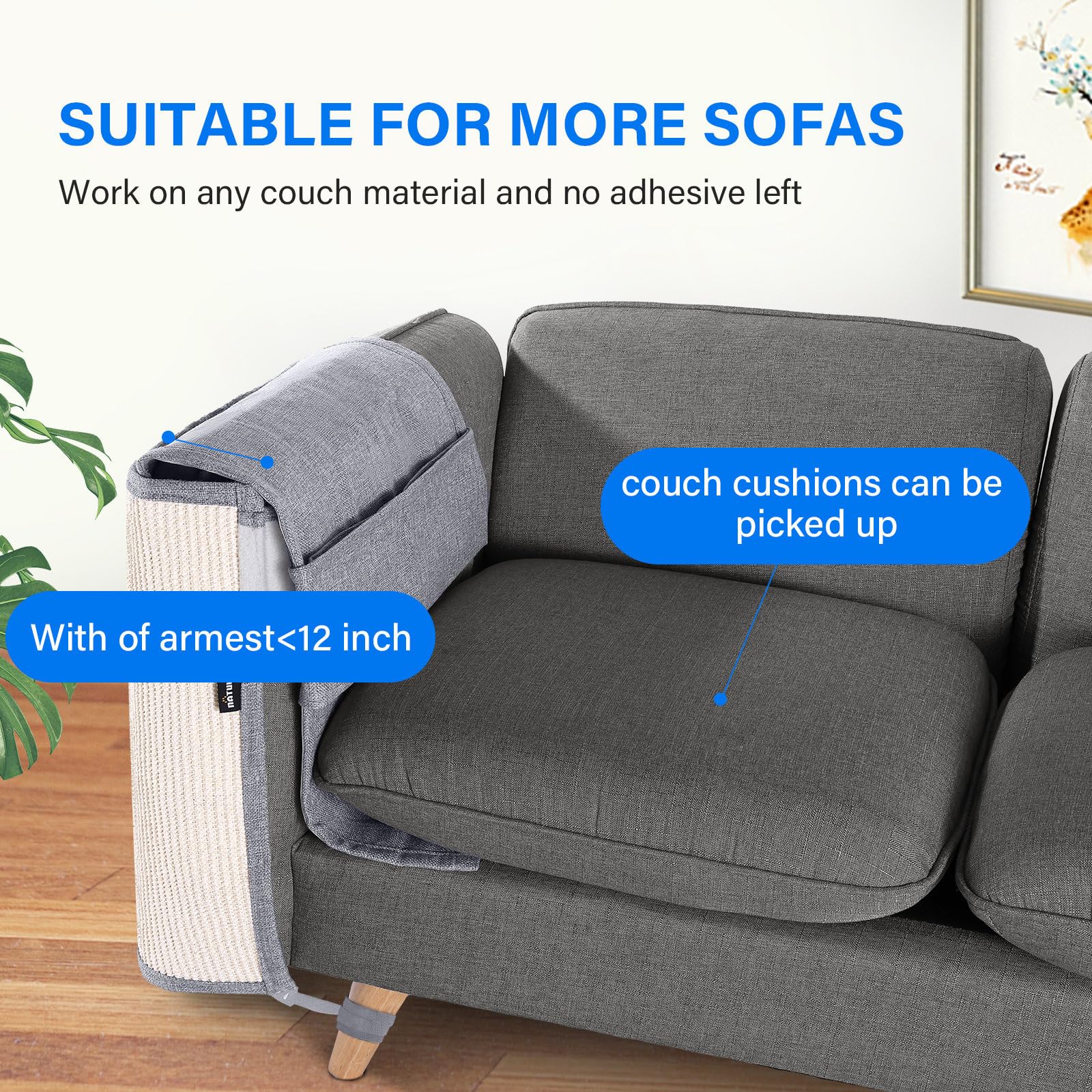 Natuya Furniture Protectors From Cats - Couch Protector From Cat Claws With Sisal Scratching Pad Anti Cat Scratch Furniture Couch Sofa Corner (Light Gray, Left)