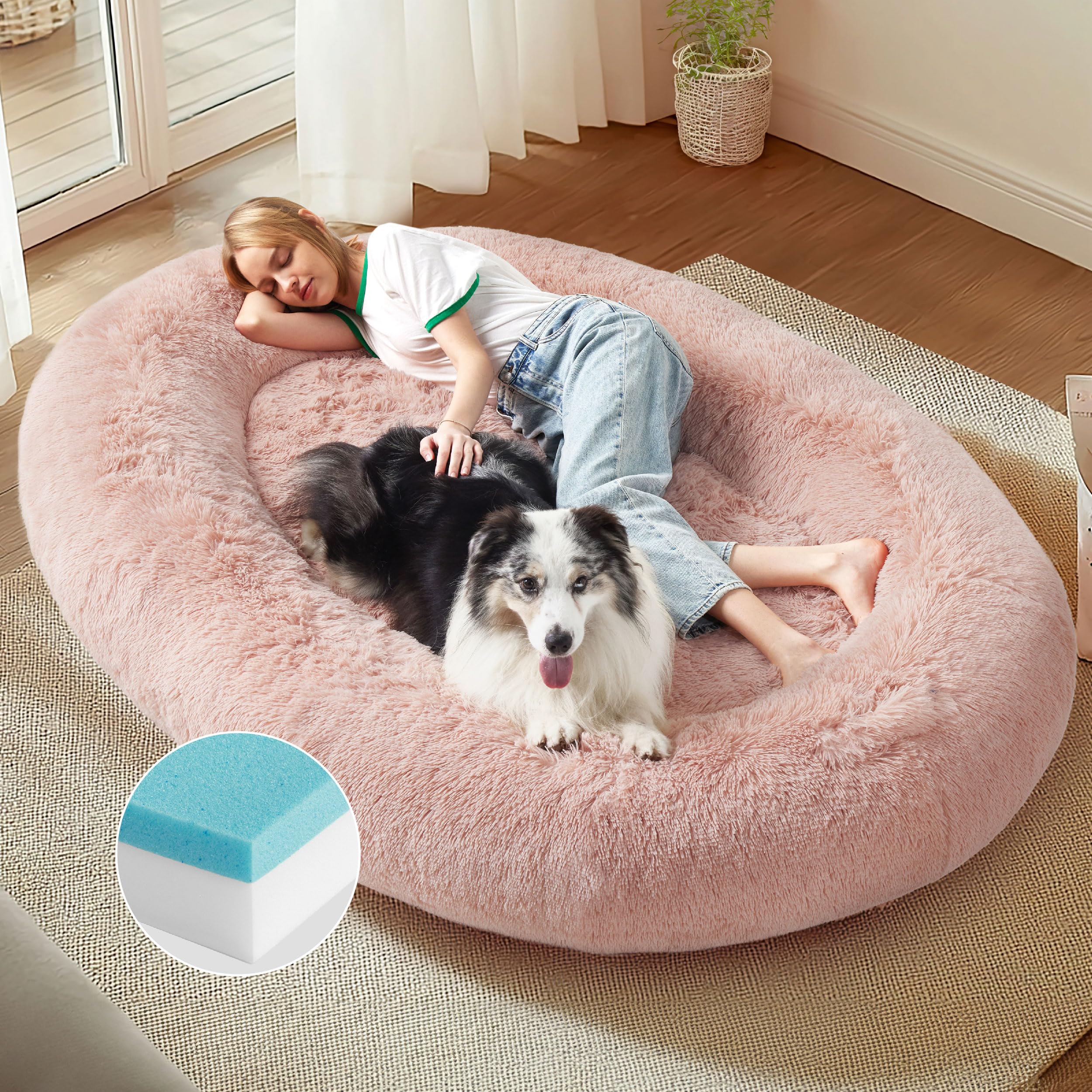 Bedsure Memory Foam Human Dog Bed, 72'X48'X12' Calming Giant Human Dog Bed For Adults People Fits Pet Families With Storage P