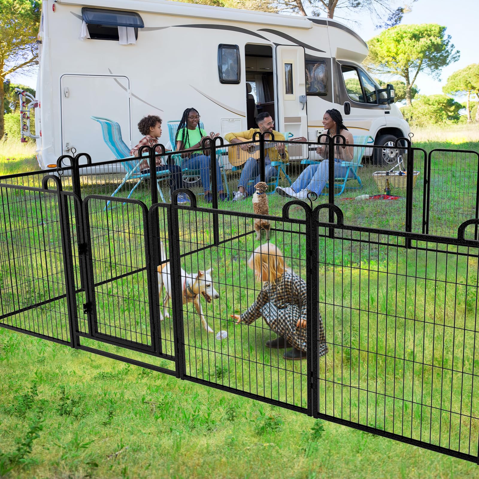 Dog Playpen Outdoor 16 Panels Heavy Duty Dog Fence 40'' Height Anti-Rust With Doors Portable For Rv Camping Yard, Total 36Ft, 10