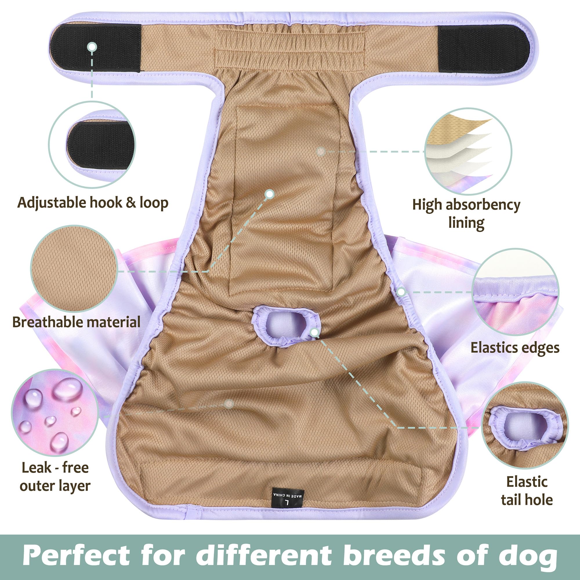 Grecle Washable Female Dog Diapers Skirt(4 Pcs) - Reusable Doggie Diapers With Adjustable Snaps, High Absorbency Leak-Proof Pupp