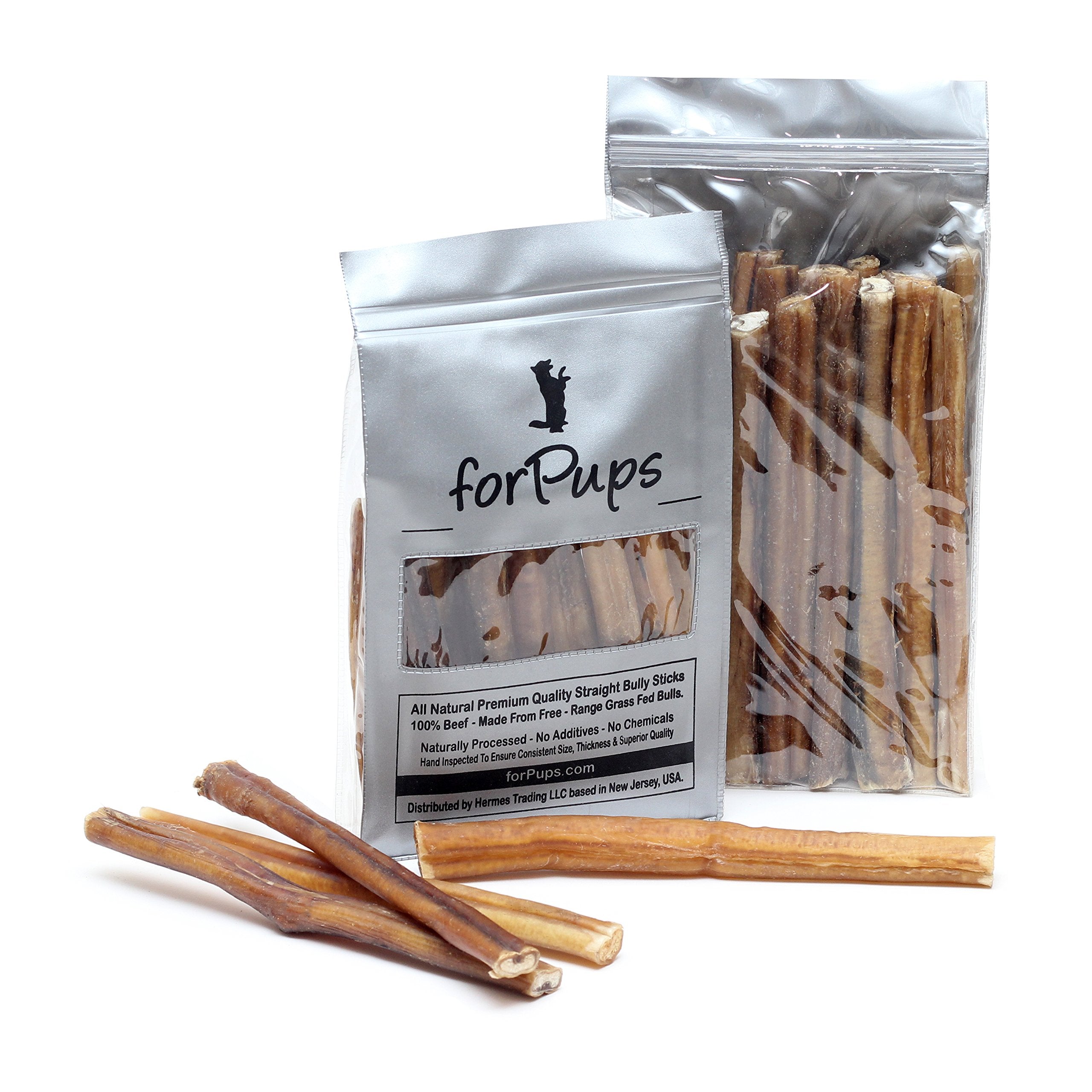 forPups Standard Thickness Bully Sticks (6 inch, 25-Pack) - All Natural, Grass-Fed, Non-GMO 100% Beef Pizzle Dog Chews, Fully Di