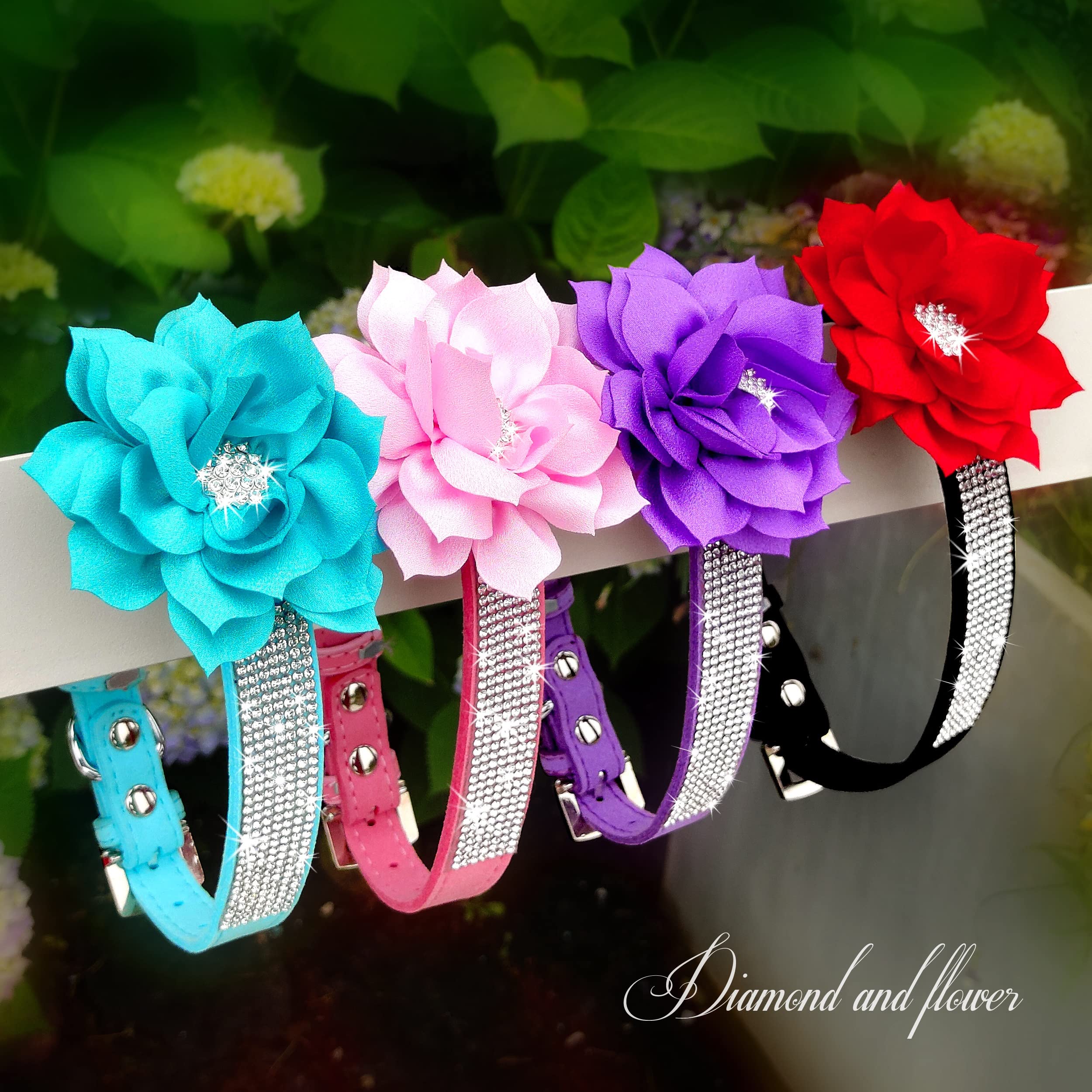Pet Artist Cute Girl Rhinestone Suede Dog Collars For Small Dogs Cats,Soft Flower Dog Collar,Bling Dog Collars For Small Puppy Dogs Black Collar,S:Neck 10-12'(25-31Cm)