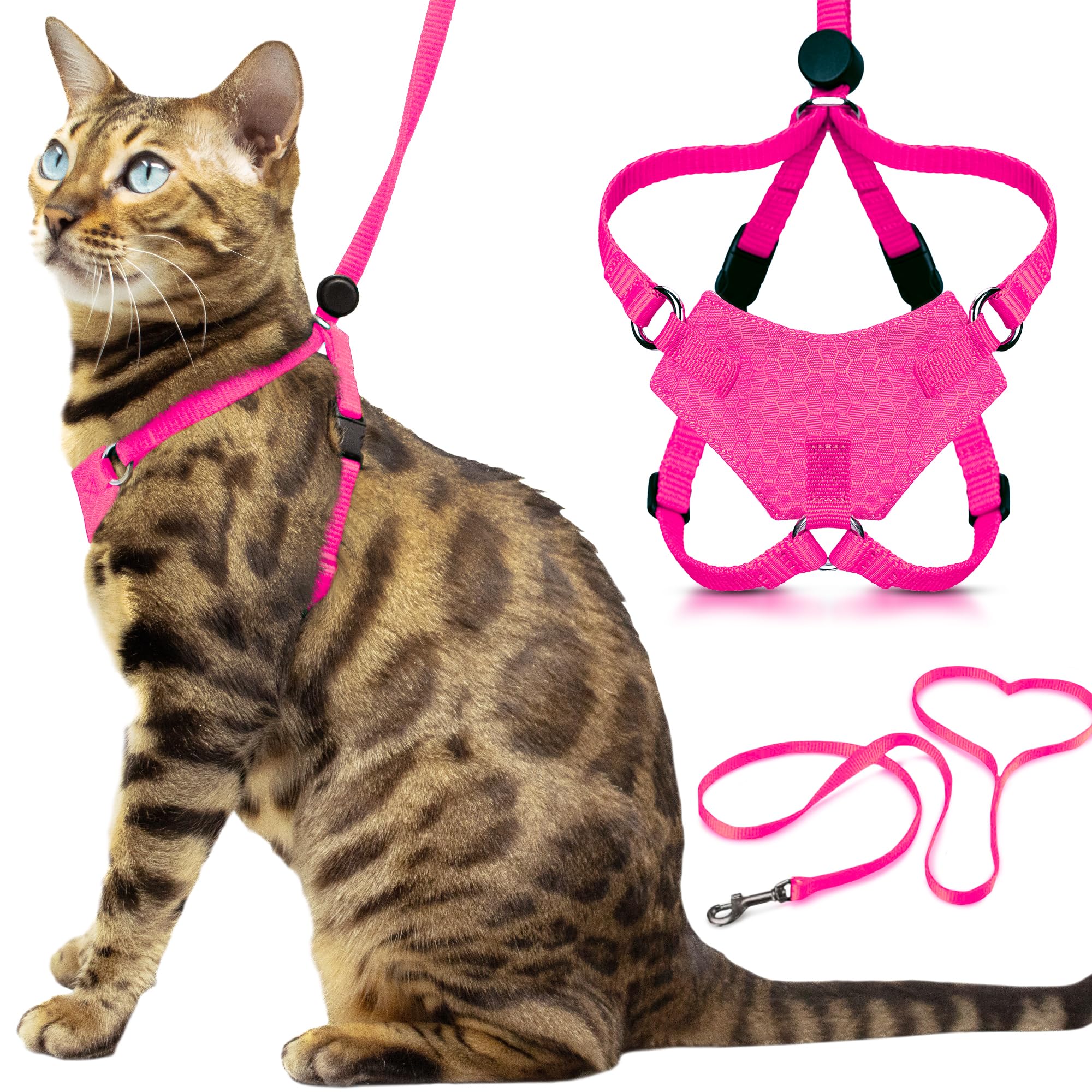 Houdini Escape Proof Cat Harness and Leash Set by OutdoorBengal - Tactical Vest for Walking - Extra Large, Adjustable, Long - Ho