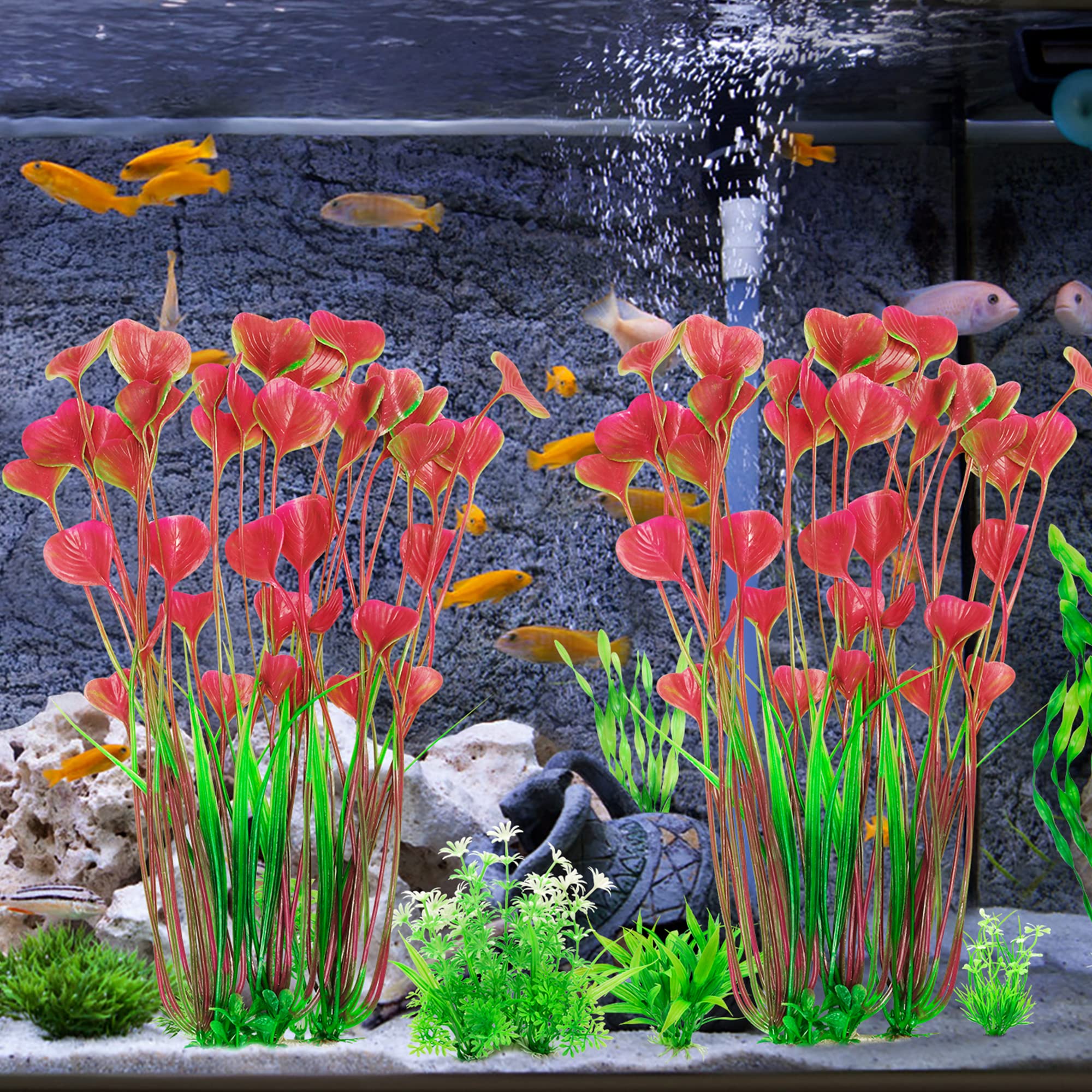 MyLifeUNIT Aquarium Plants, 2 Pack Tall Plastic Plants for Fish Tank Decorations, 15.75 Inches (Pink)