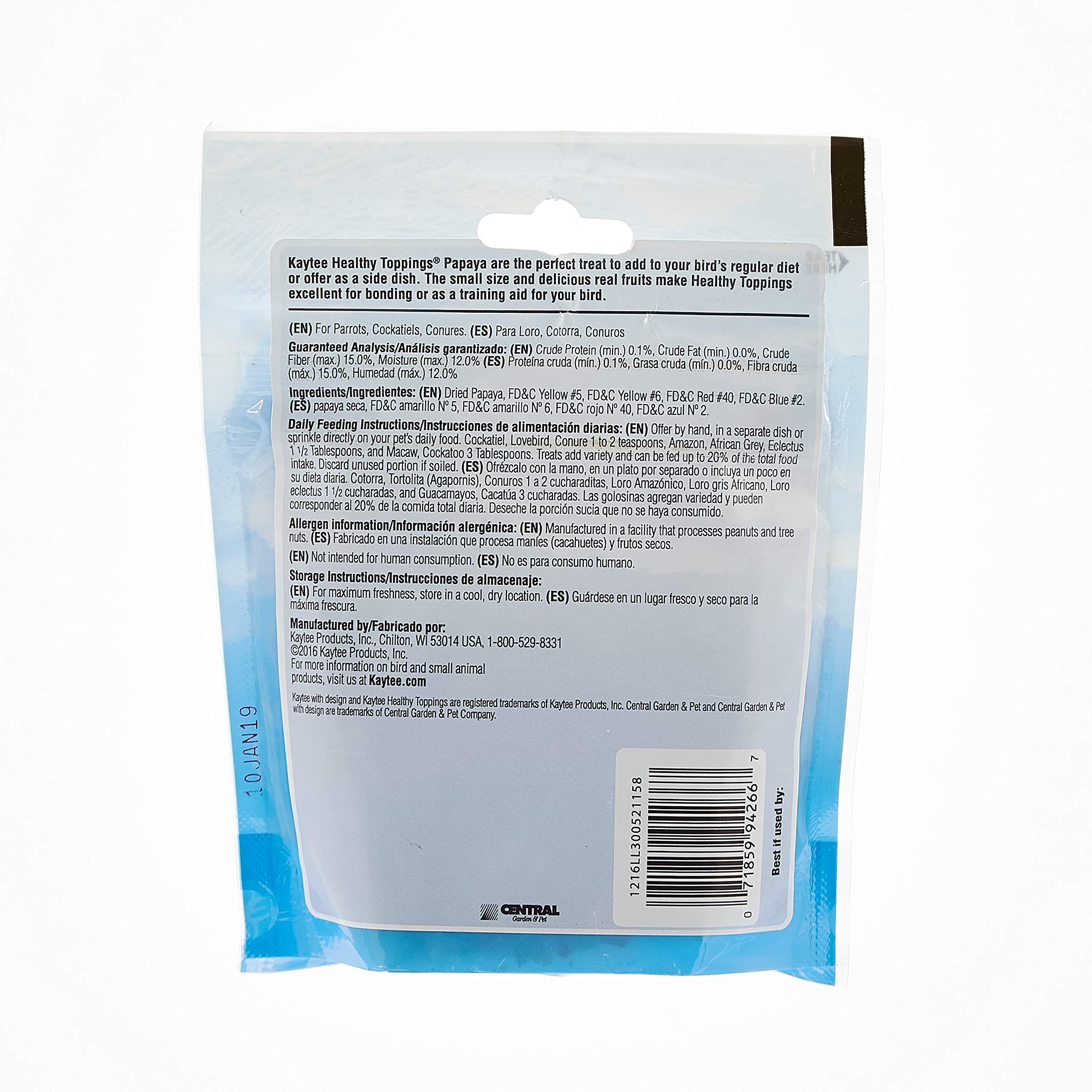 Kaytee Fiesta Healthy Toppings Papaya Bits For All Pet Birds, 2.5-Oz Bag