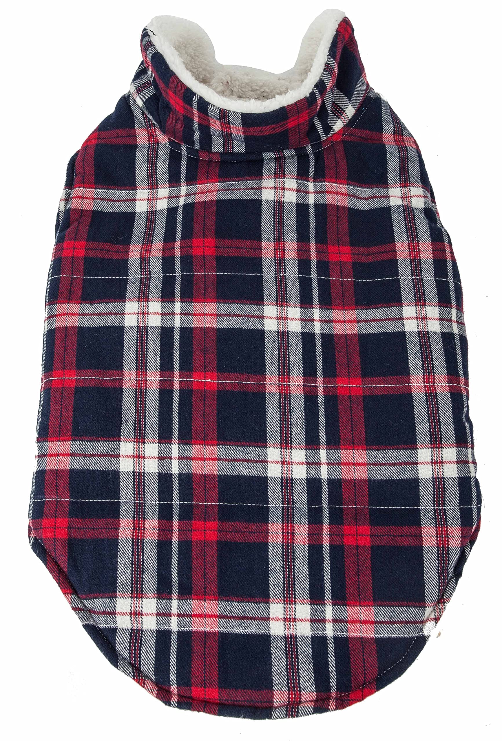Pet Life  'Puddler' Classical Plaid Dog Coat - Insulated Plaid Dog Jacket with Reversible Sherpa Lining - Winter Dog Clothes for
