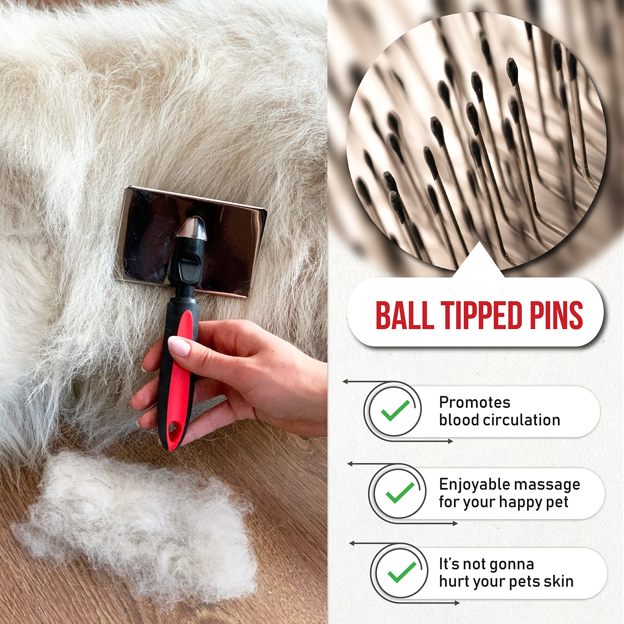 Dog Slicker Brush With Coated Tips - Bixy Pixy Large Protective Pins Massages Pet Skin - Professional Dog Brush For Goldendoodle