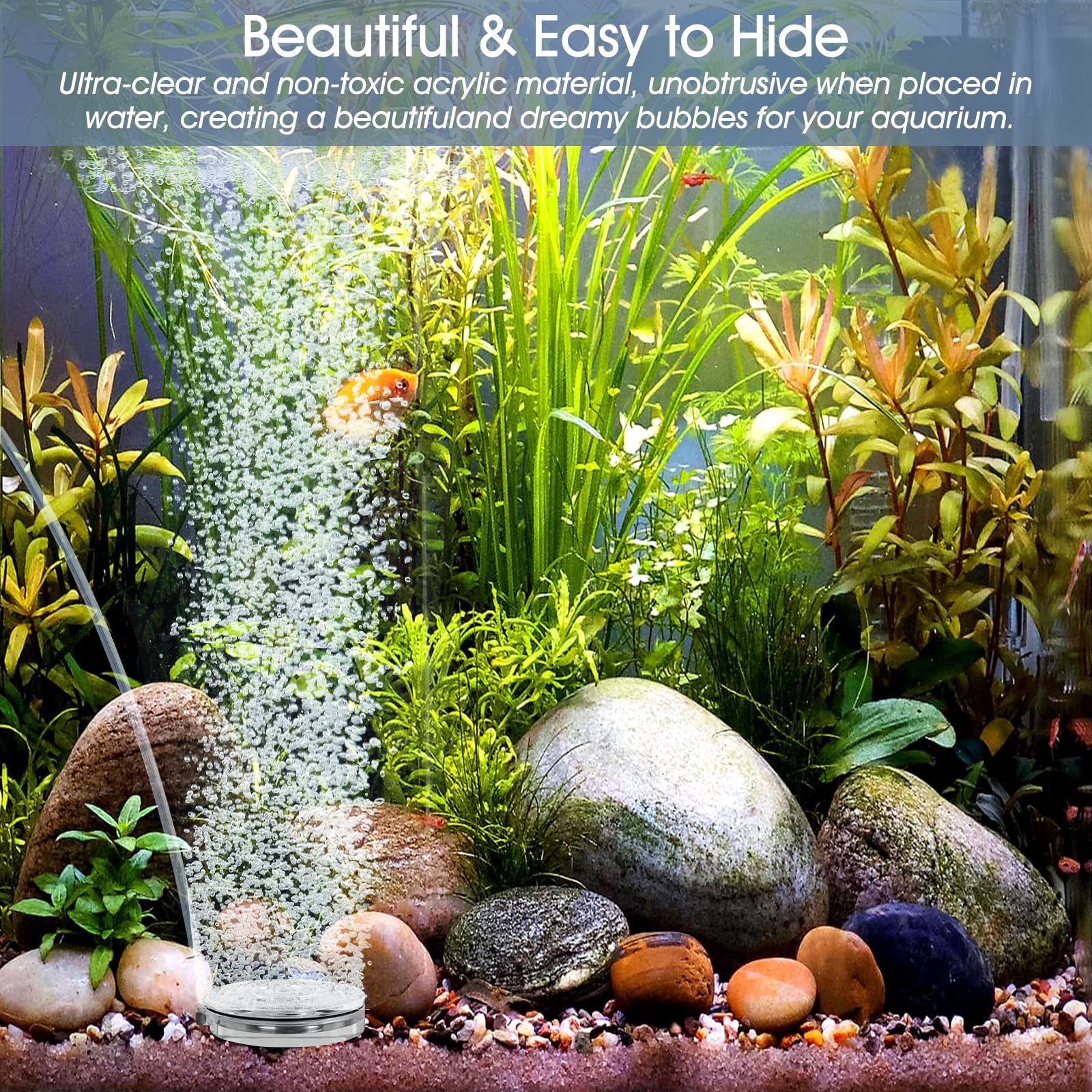 Hygger Air Stones For Aquariums, Transparent Acrylic Fish Tank Bubbler Kit With Air Tube, Ultra Silent Bubble Stone Super-High D