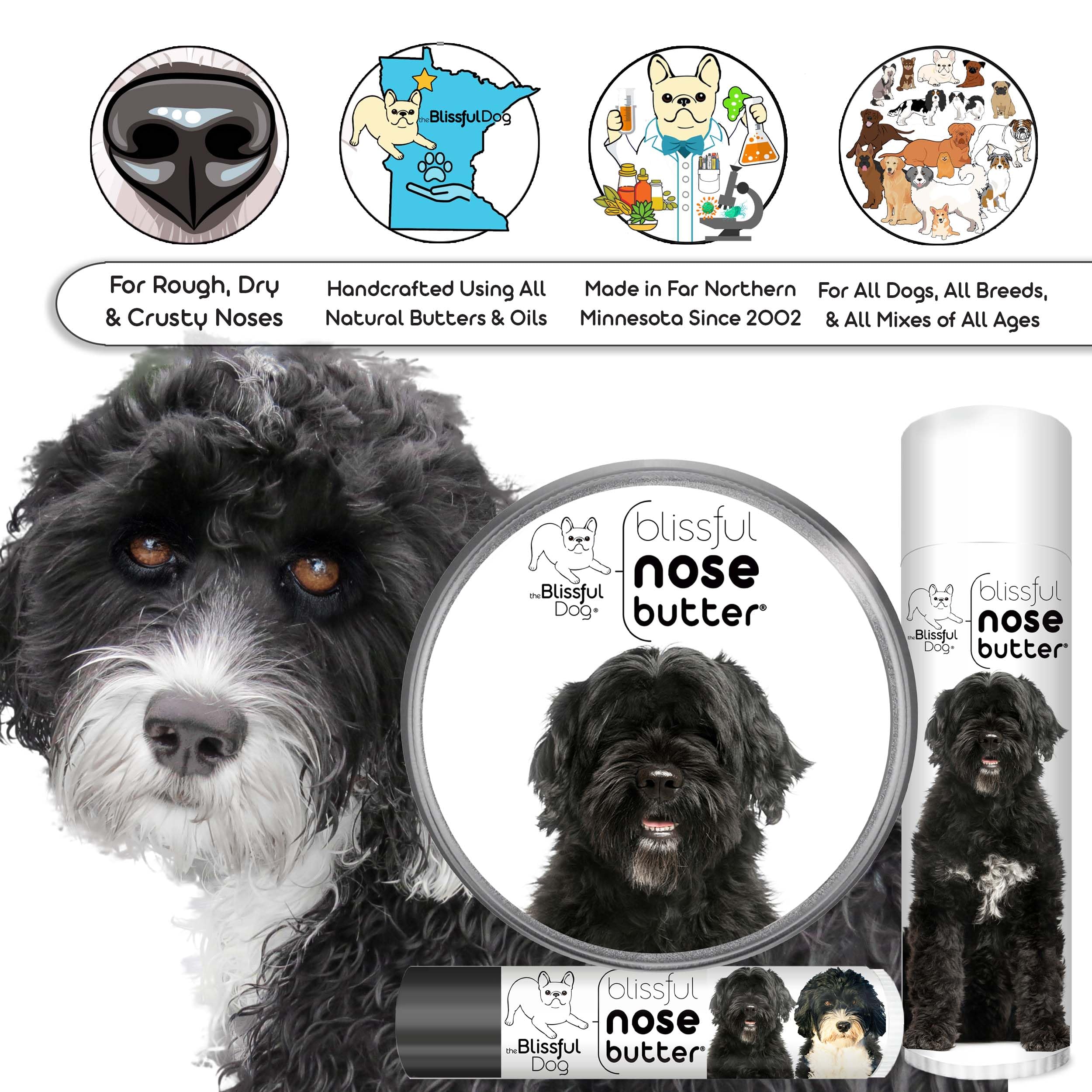 The Blissful Dog Portuguese Water Dog Unscented Nose Butter - Dog Nose Butter, 2 Ounce