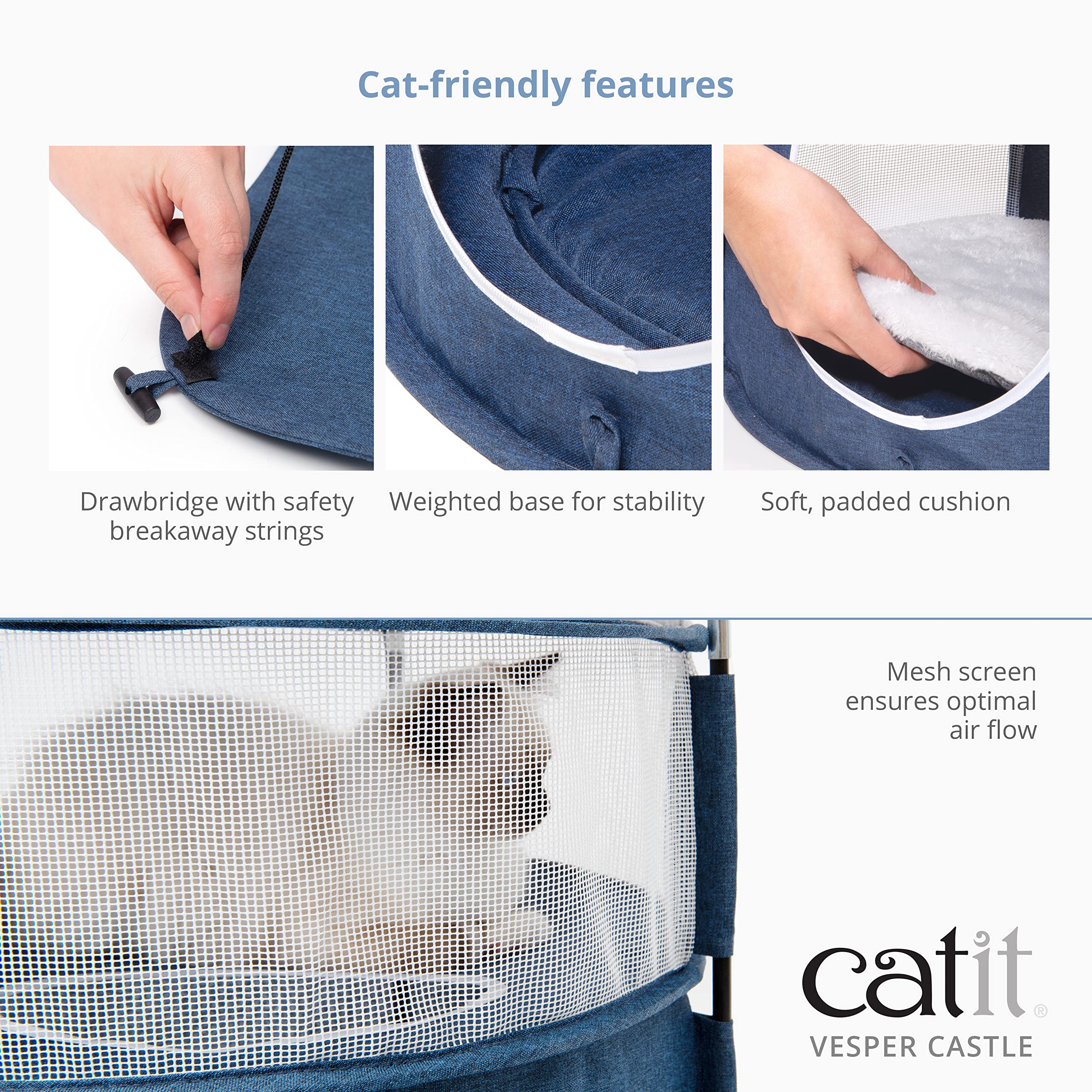 Catit Vesper Castle, Soft Cat Tower Hideout, Blue