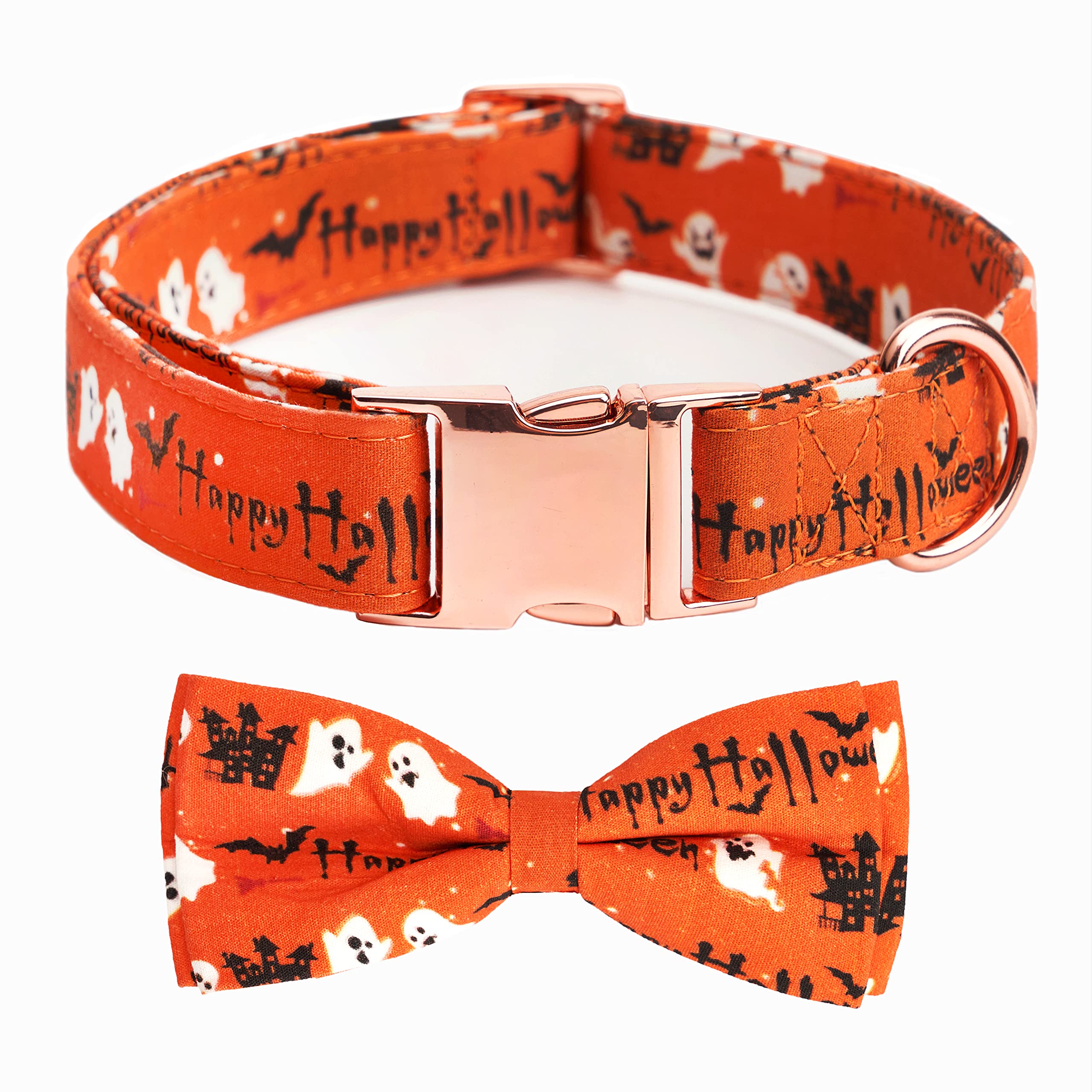 Thankspaw Halloween Dog Bow Tie Collar With Holiday Pumpkin Ghost Pattern Adjustable Comfortable Collars For Small Mediun Large 