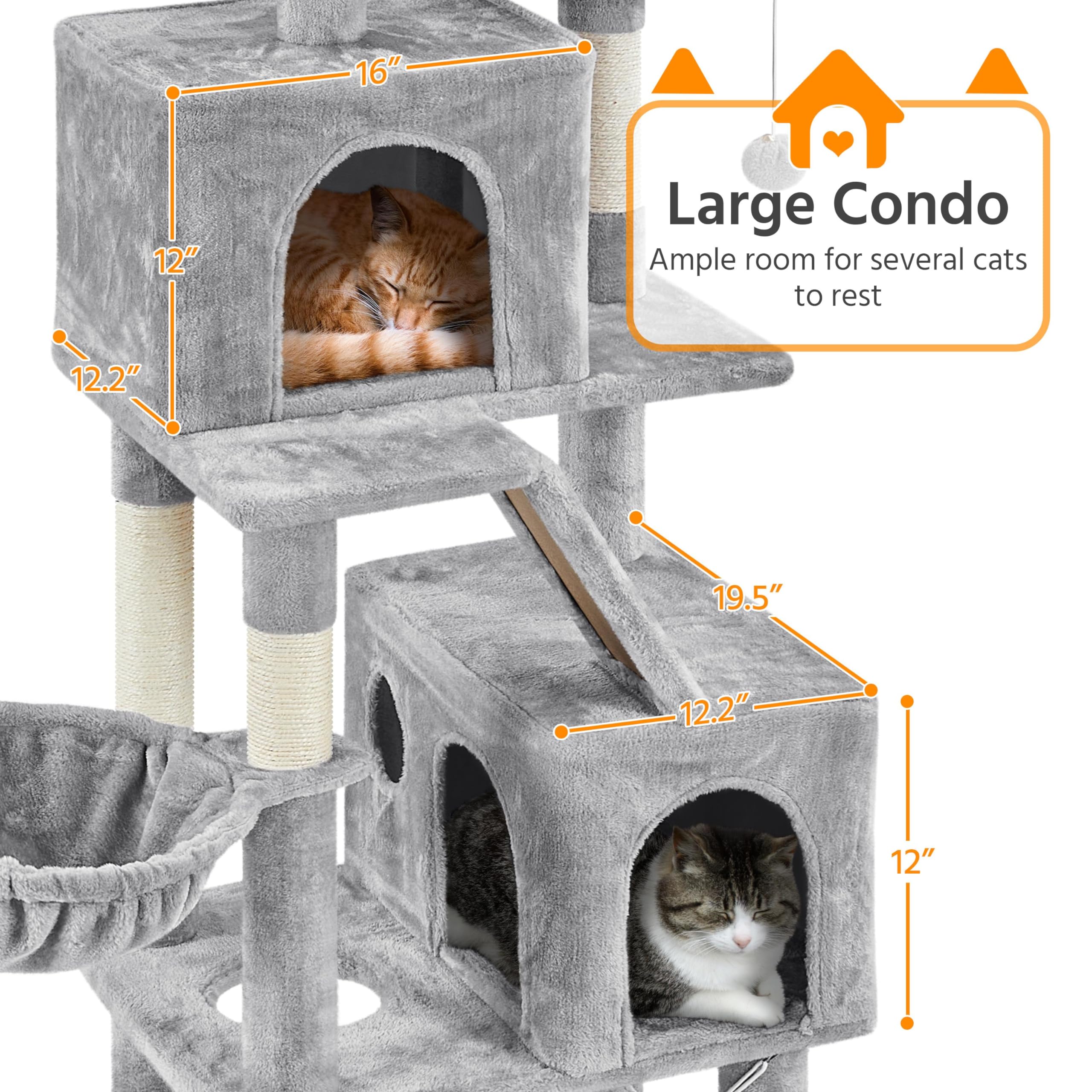 Yaheetech Cat Tree, 71.5in Cat Tower for Indoor Kittens with 2 Cozy Condos, 2 Padded Perches, Scratching Posts & Ramp, Hammock,