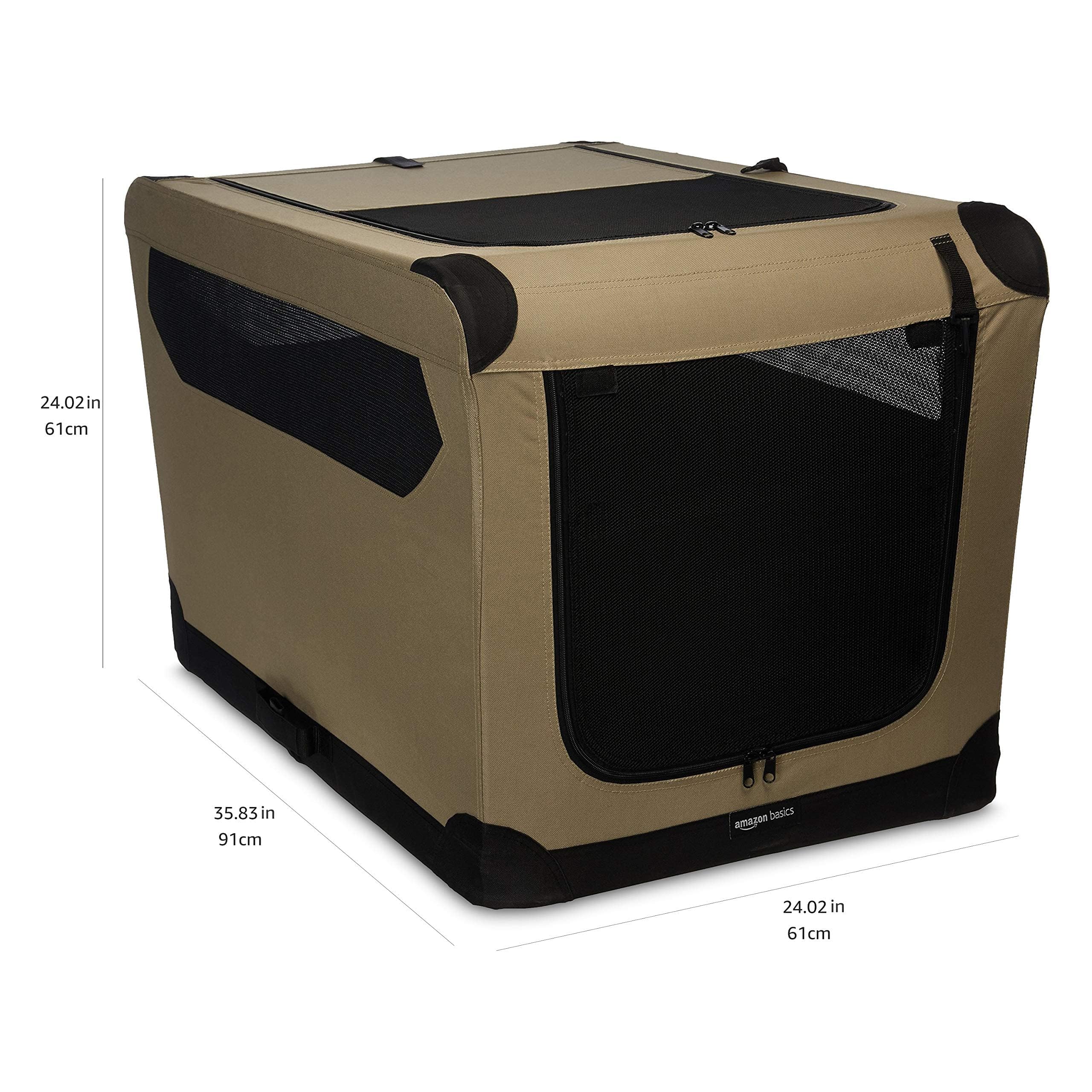 Amazon Basics Folding Soft Crate For Cat, Dog, Rabbit, Portable And Collapsible, 36 Inch, Tan, L 36'' X 24'' X 24''