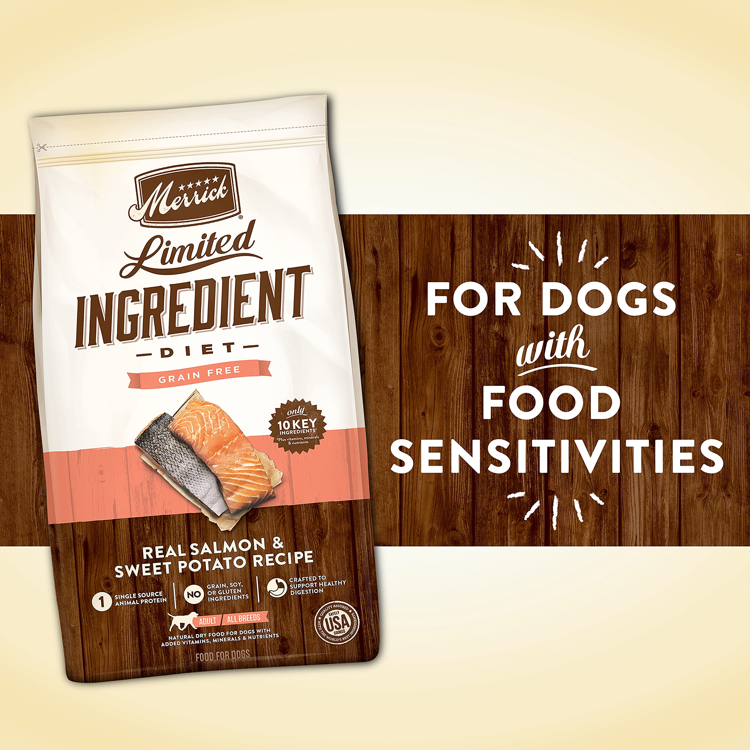 Merrick Limited Ingredient Diet Grain Free Dry Dog Food, Premium And Healthy Kibble, Salmon And Sweet Potato - 4.0 lb. Bag