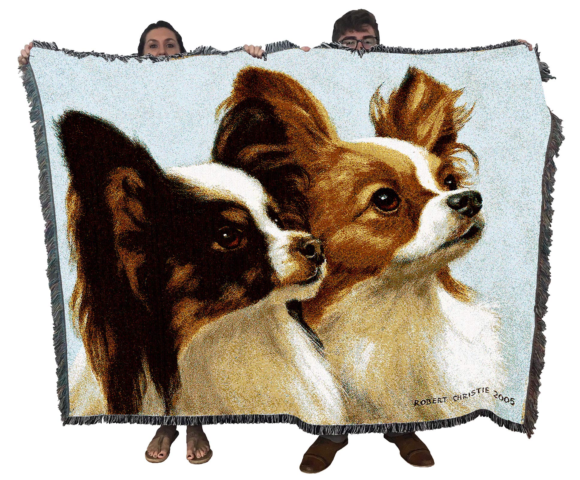 Pure Country Weavers Papillion Blanket by Bob Christie - Gift for Dog Lovers - Tapestry Throw Woven from Cotton - Made in The US