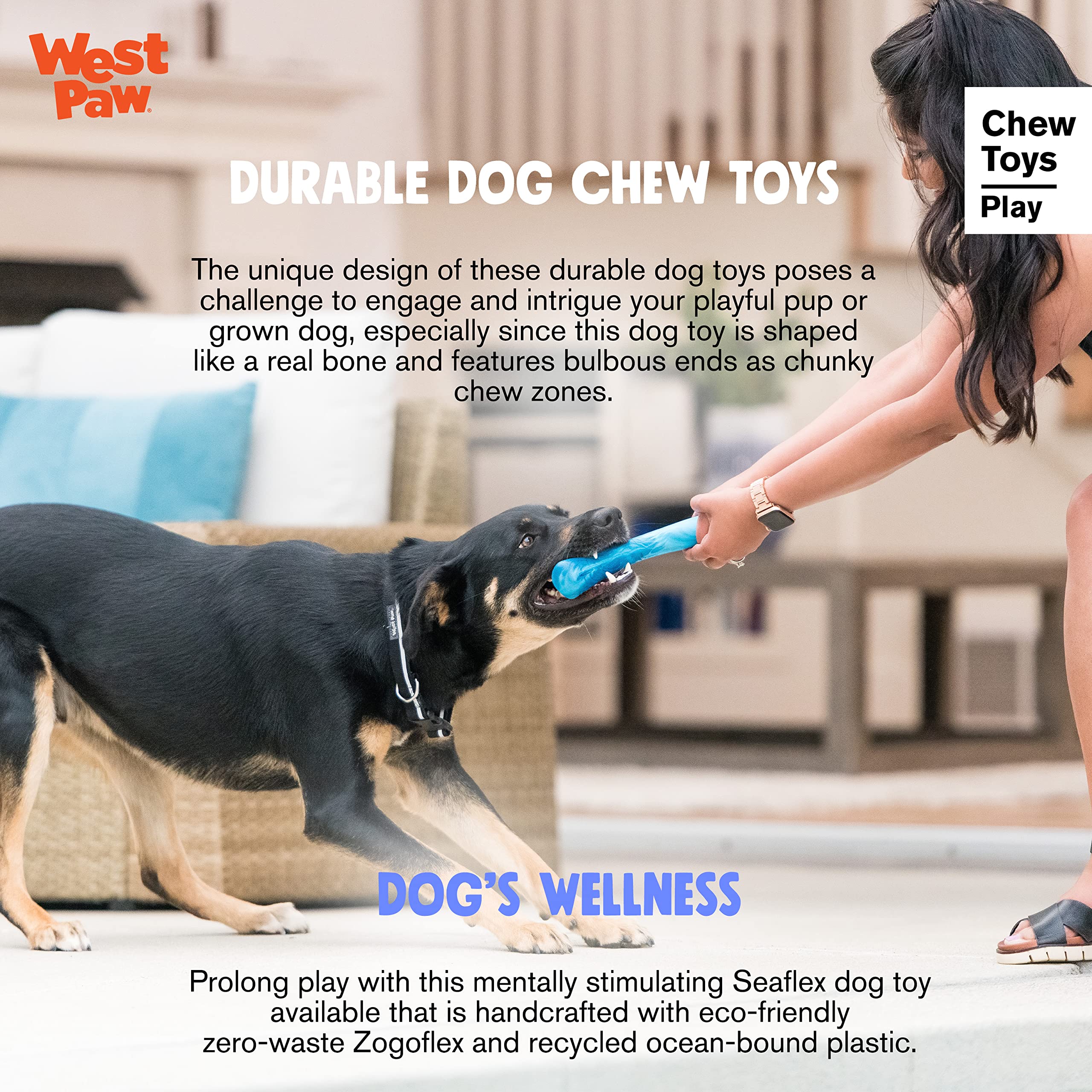 West Paw Seaflex Drifty Dog Toy – Machine Washable Dog Toys For Moderate Chewers – Eco-Friendly Zogoflex Toys For Dogs – Perfect For Gnawing, Fetch, Catch, Pet Training – 5.75' Small, Surf