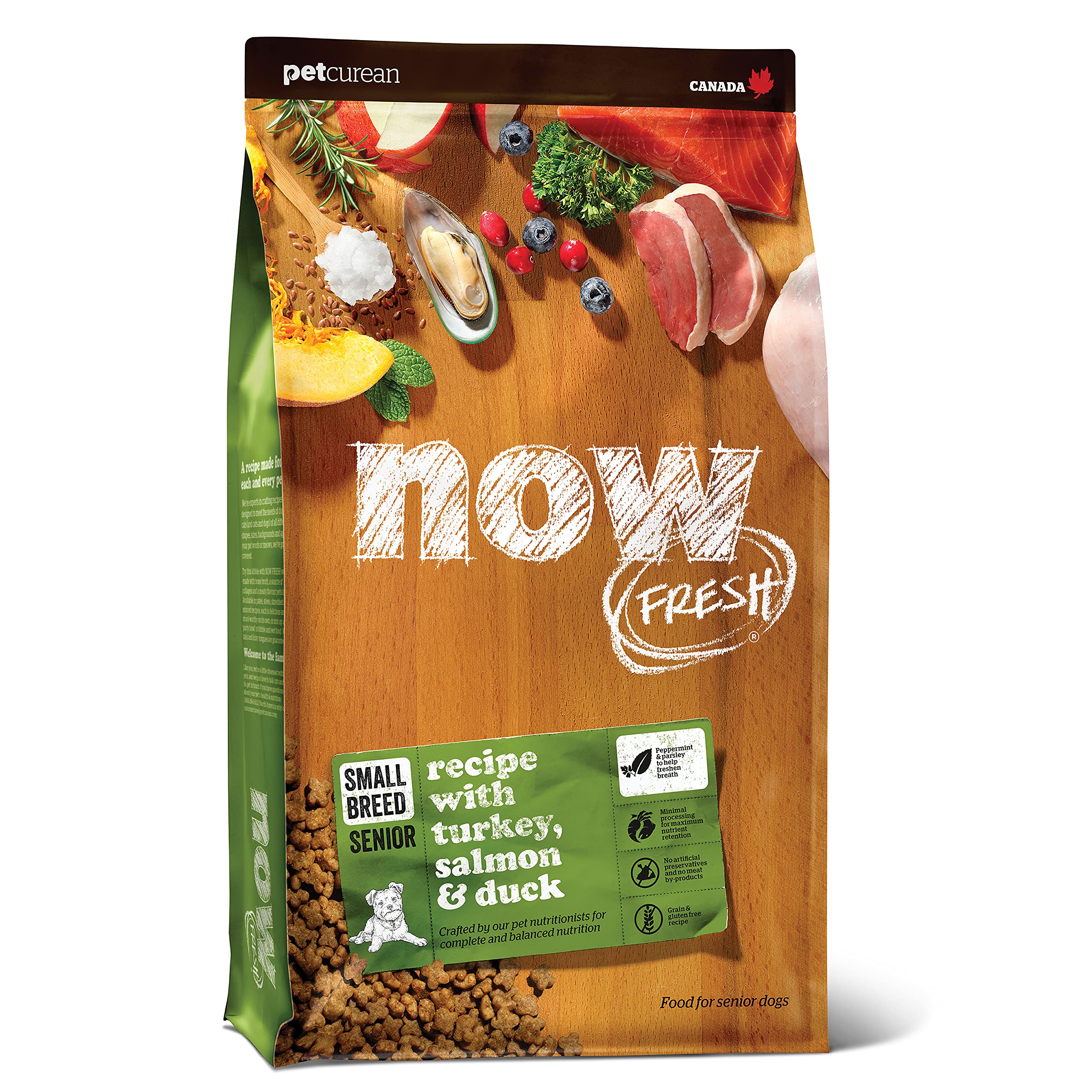 Now Fresh Grain-Free, Dry Dog Food, Small Breed Kibble, Real Meat and Fish, Turkey, Salmon and Duck Senior Recipe, 6 lb Bag
