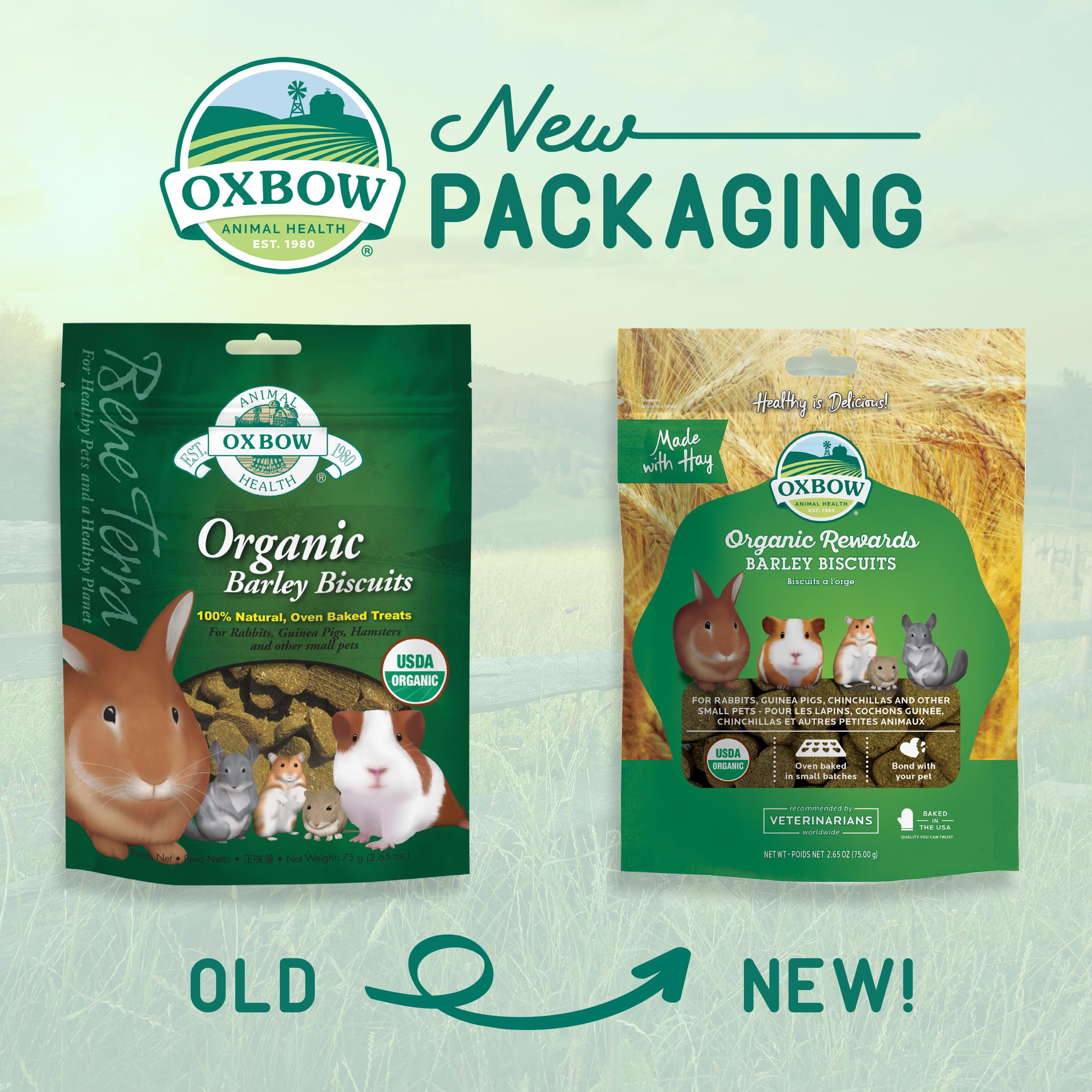 Oxbow Organic Barley Biscuits, Rabbit & Guinea Pig Treats, Organic Hamster & Bunny Treats with Barley, Apple & Carrot, Made in U