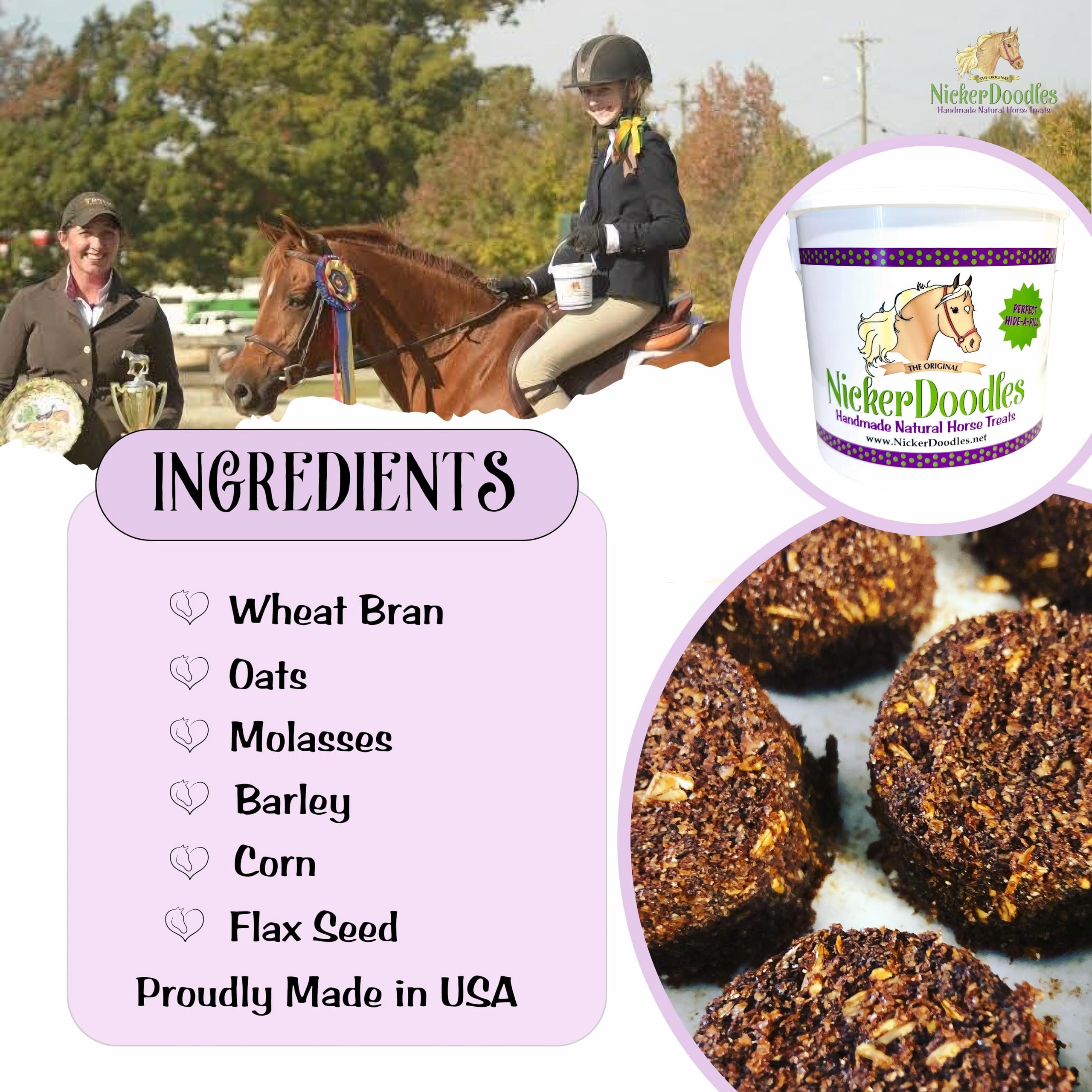 NickerDoodles Horse Treats - 1 lb Pail - Effortlessly Give Medications with Our Soft Baked Treats - Training Treats are The Perf