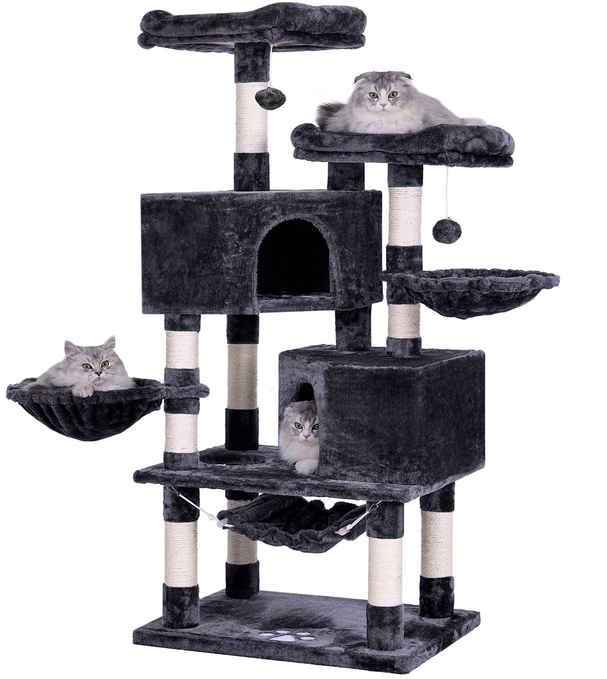 Bewishome Multi-Level Cat Tree Condo For Indoor Cats With Sisal Scratching Posts / Perches, Cat Tower Furniture For Large Cats Kitty Activity Center Kitten Play House Grey Mmj05B