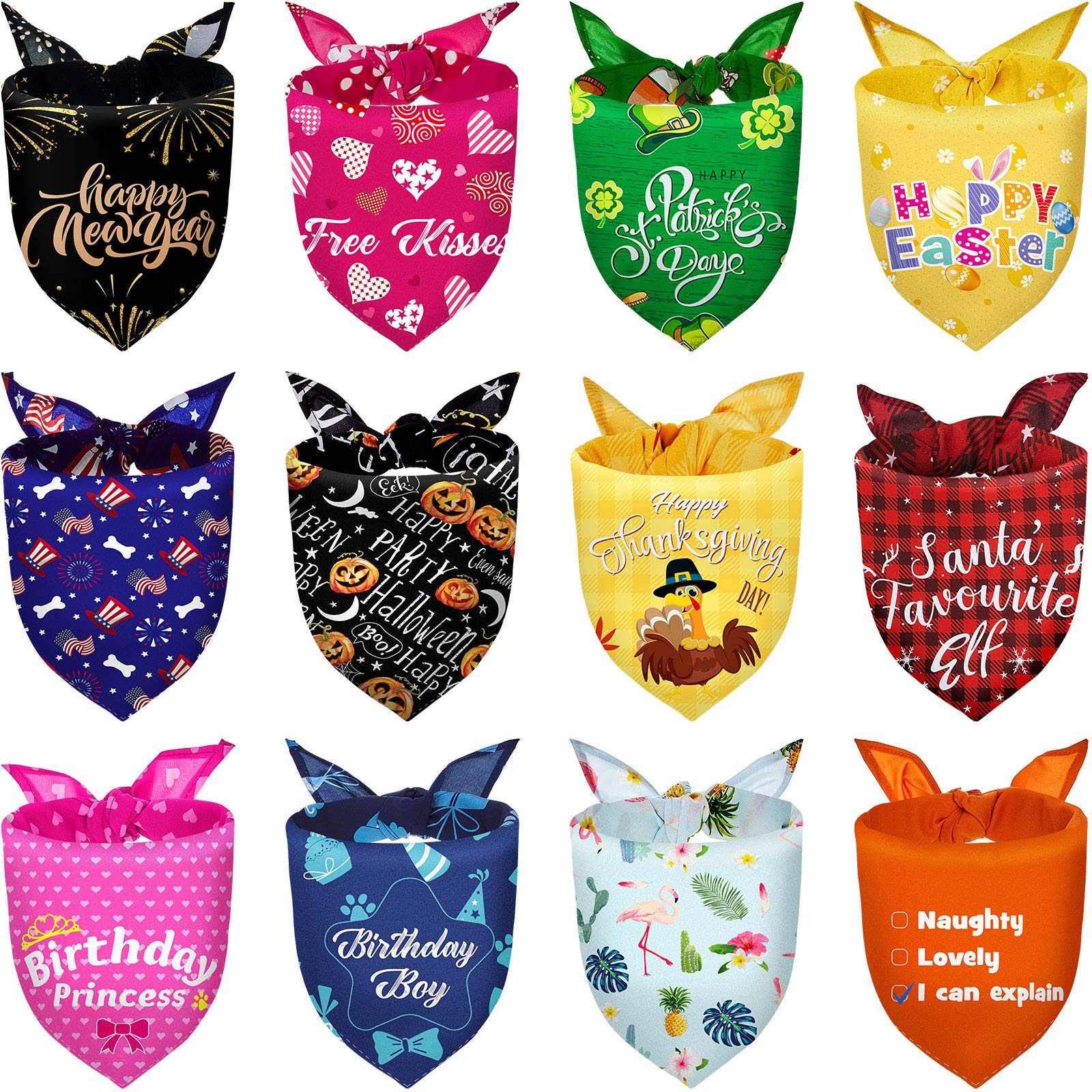 12 Pieces Holiday Dog Bandanas Christmas Dog Scarf Birthday New Year Valentine'S Day Daily Festival Costume Supply Pets Dog Scarf Bandana For Dogs Cats Pets Costume(Large)