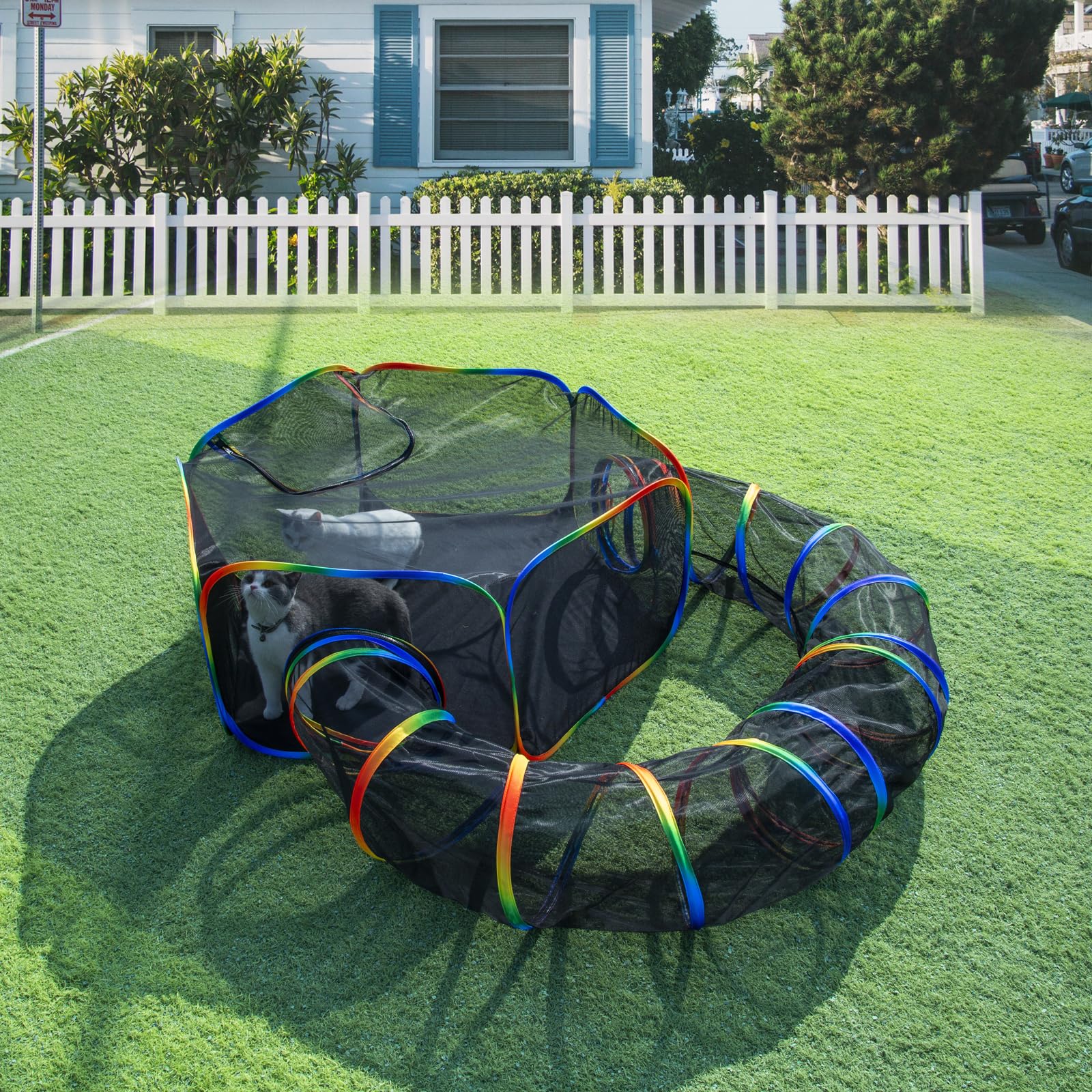 LUCKITTY Outdoor Rainbow Cat Enclosures Playground,Outside House for Indoor Cats Include Portable Cat Tent, Circle Playpen Tunne