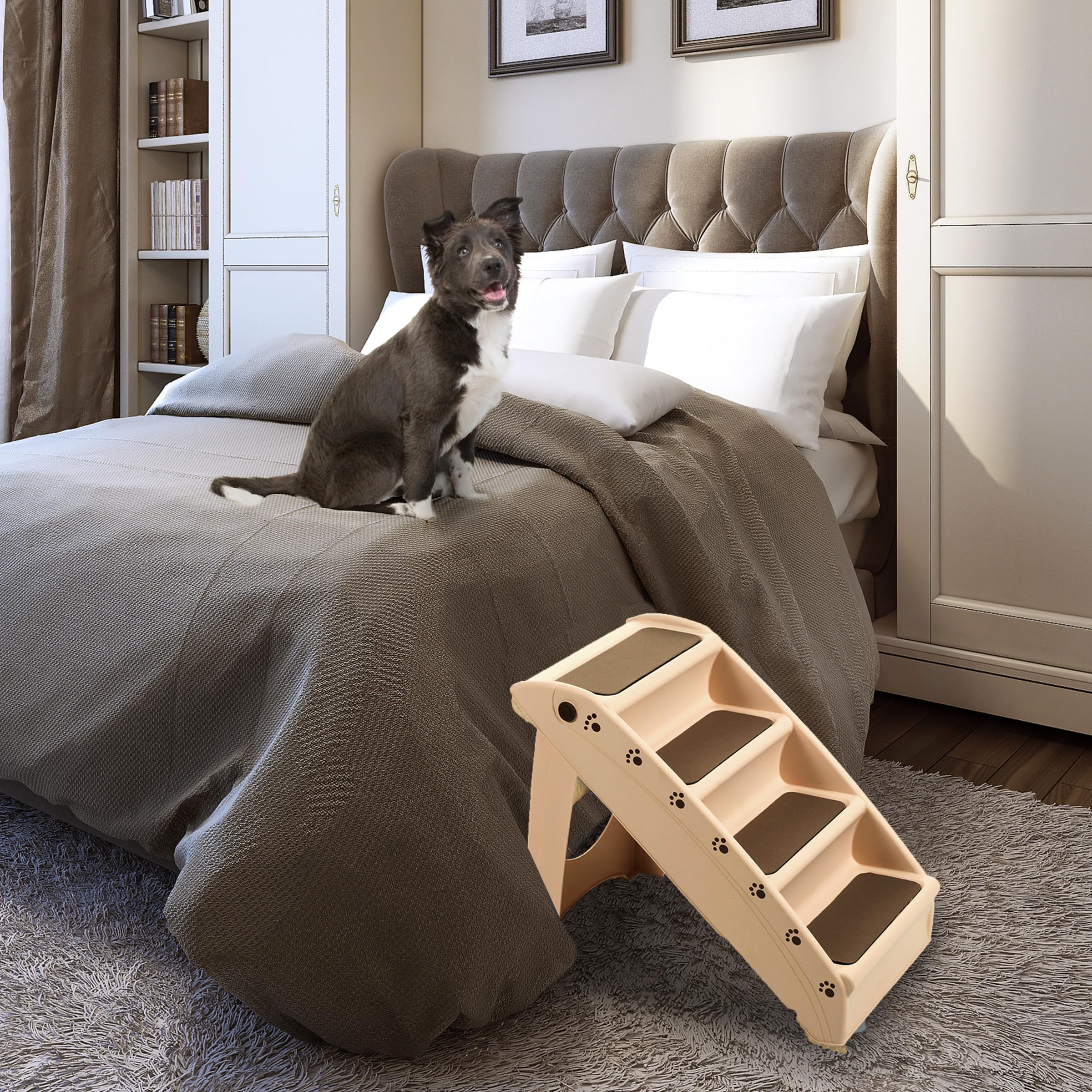 Pet Stairs - Home And Vehicle Foldable Nonslip Dog Steps With 4-Step Design - For Puppies, Kittens, And Other Small Pets By Petm