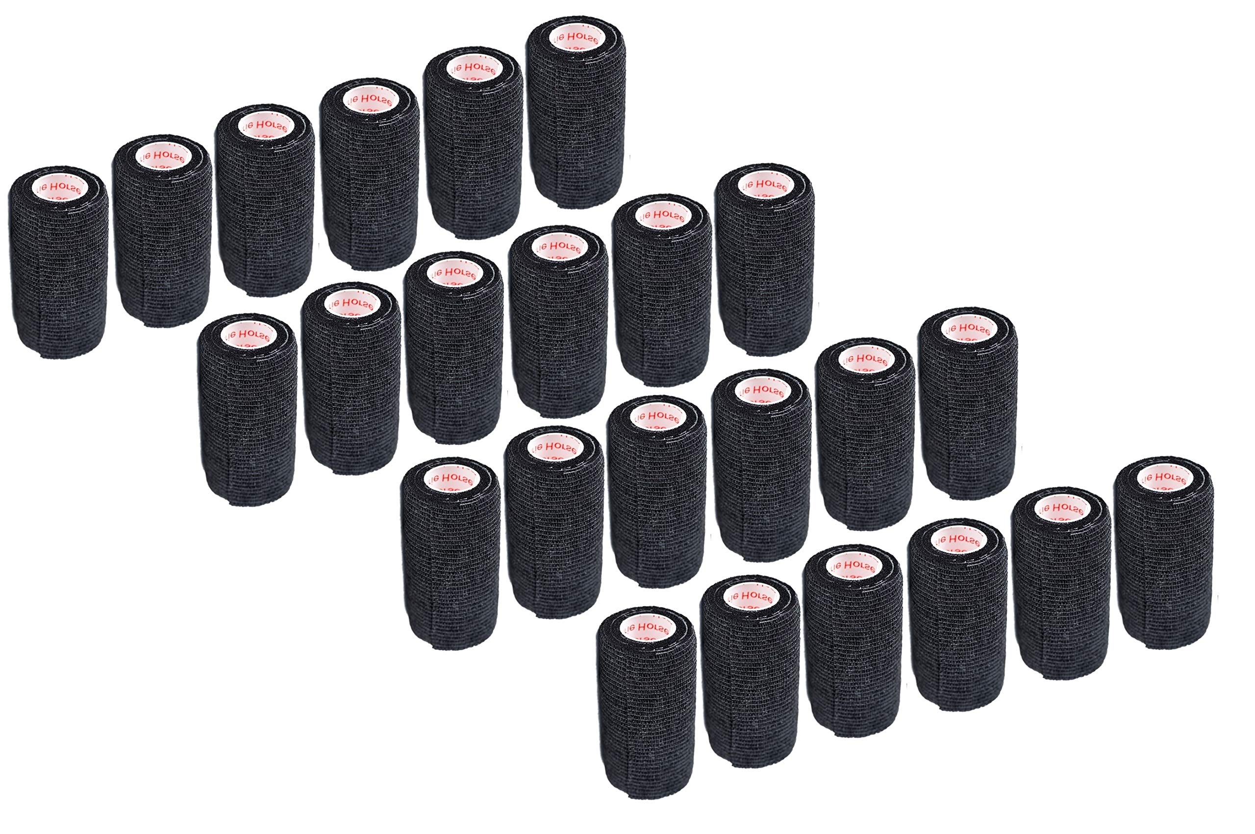 3 Inch Vet Wrap Tape Bulk (Black) (Pack of 24) Self Adhesive Adherent Adhering Flex Bandage Grip Roll for Dog Cat Pet Horse