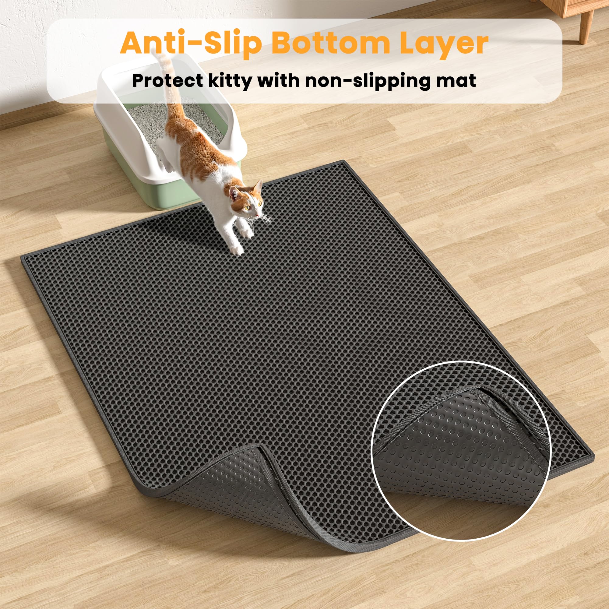 Pieviev 2 Packs Cat Litter Mat Double Layer Waterproof Urine Proof Trapping Mat (30'X24', Black)