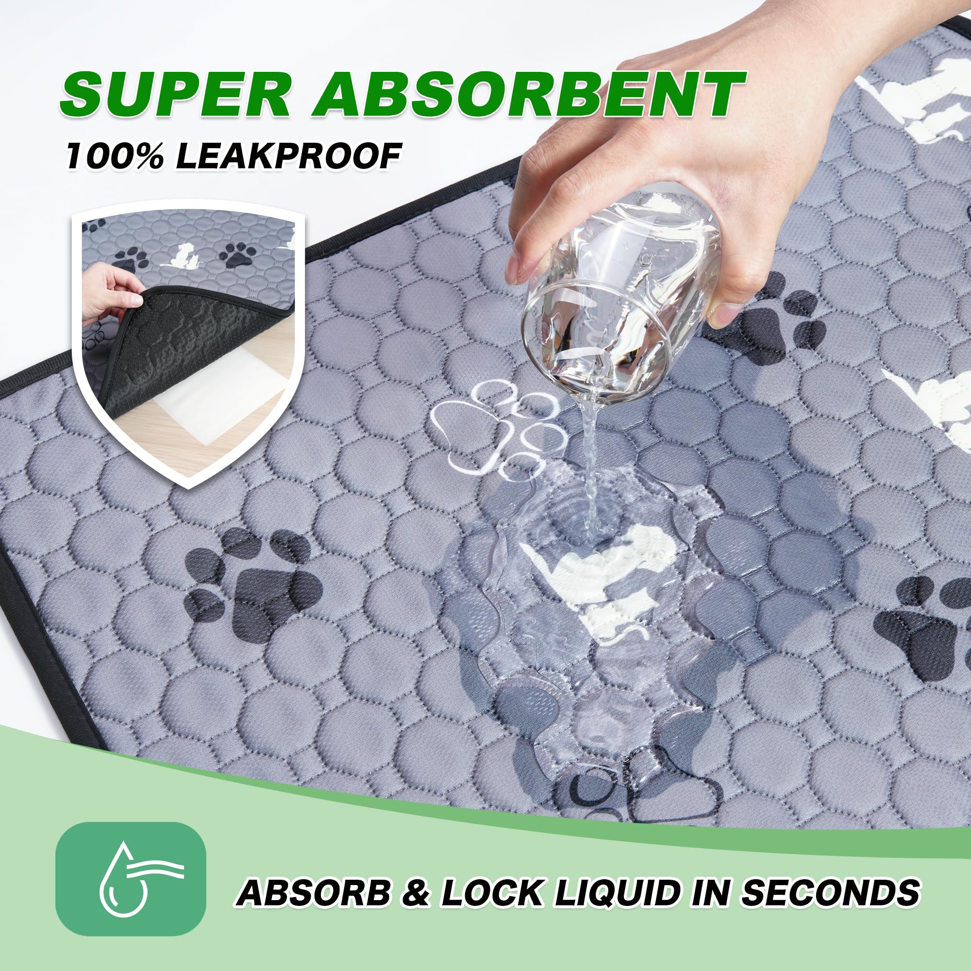 WanpeeGoo Washable Pee Pads for Dogs, 24"x36", Gray, Absorbent Reusable Training Pads, Non-Slip for Whelping, Playpen, Crate, Bed