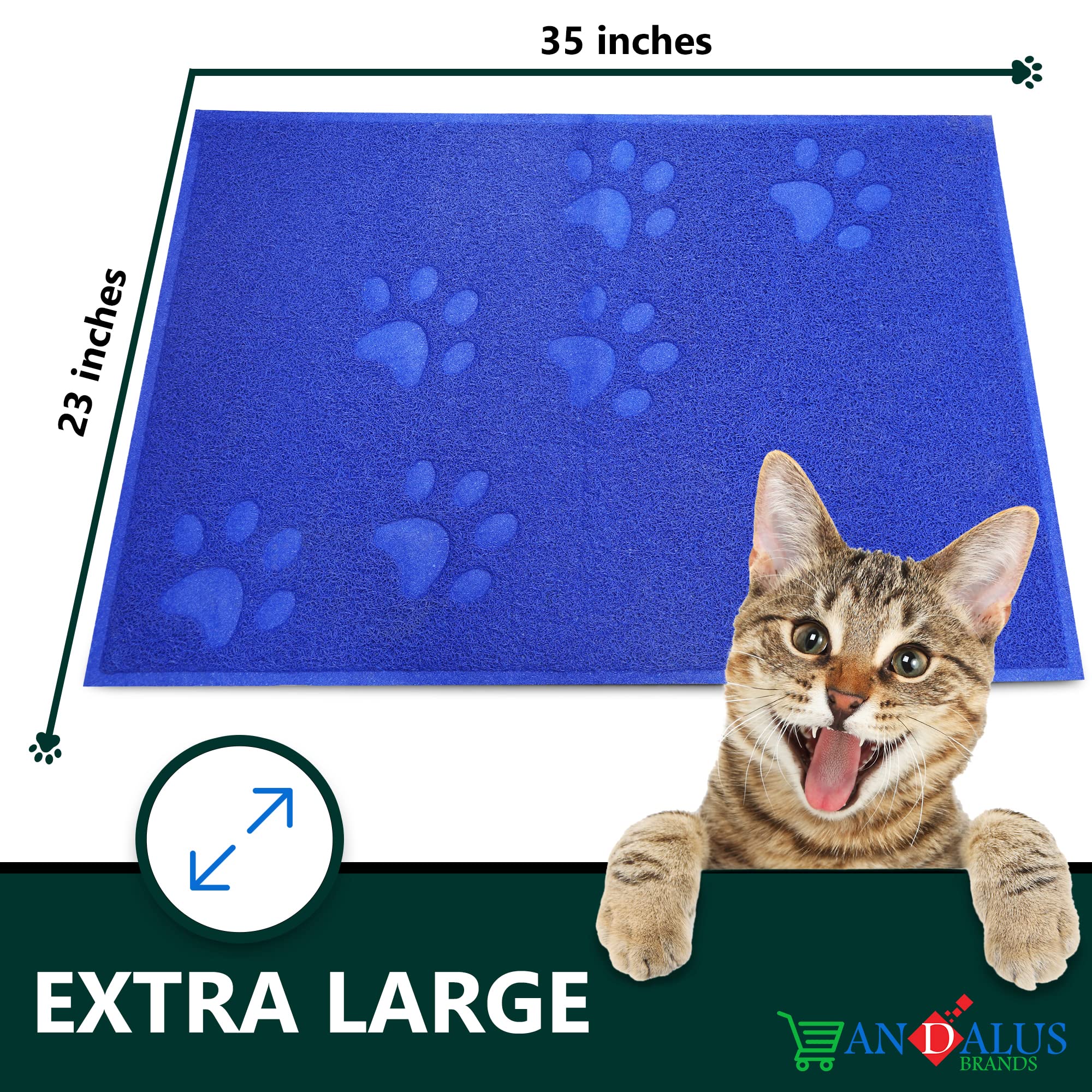 Andalus Extra Large Cat Litter Mat, Pack Of 1 - Waterproof, Non-Slip & Easy To Clean Cat Litter Box Mat For Extra Efficient Pet Litter-Trapping, Blue (35” X 23”)