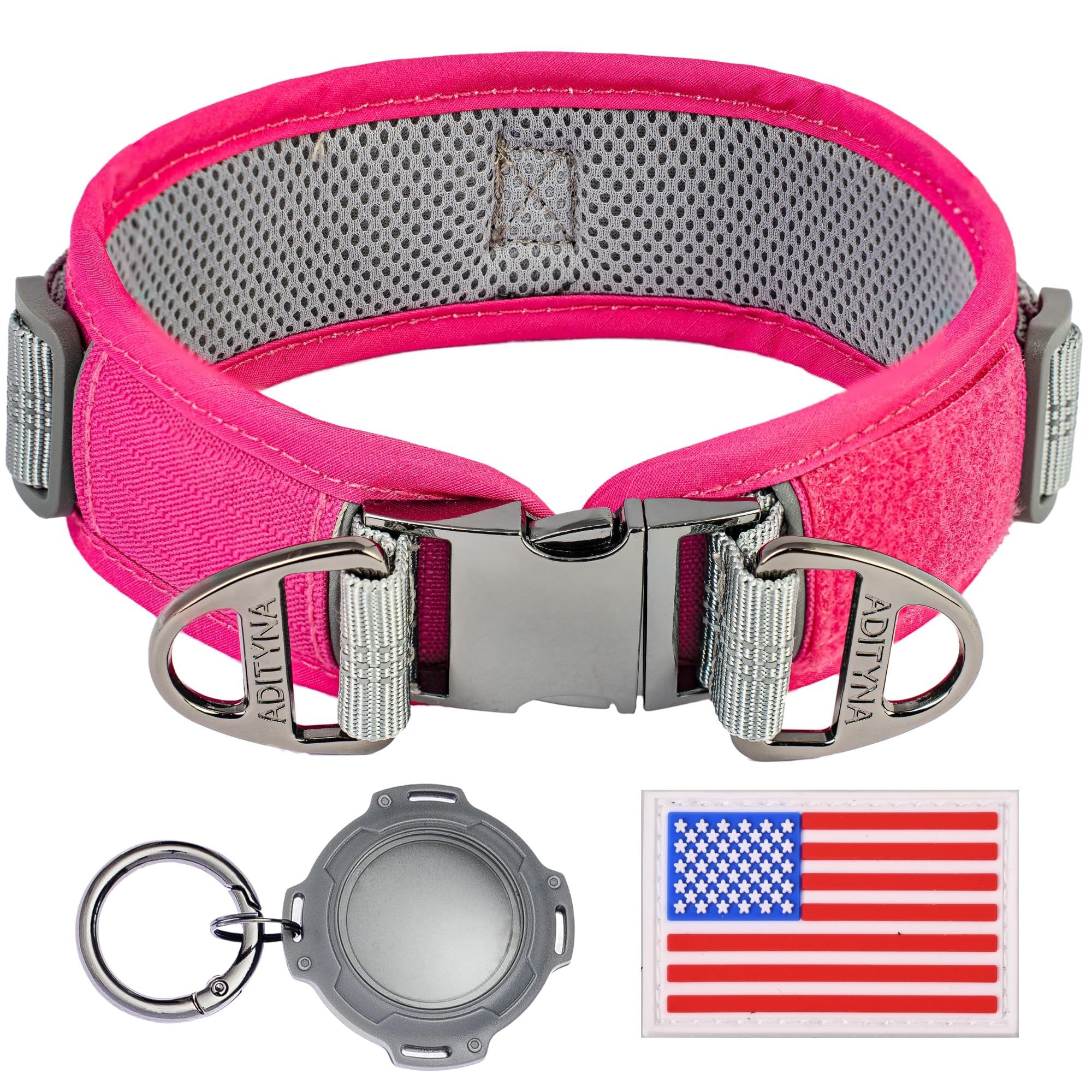 Durable 2-Inch Airttag Dog Collar For Medium Dogs - Reflective, Heavy-Duty Metal Buckle, Comfortable Mesh Lining, Includes Patch