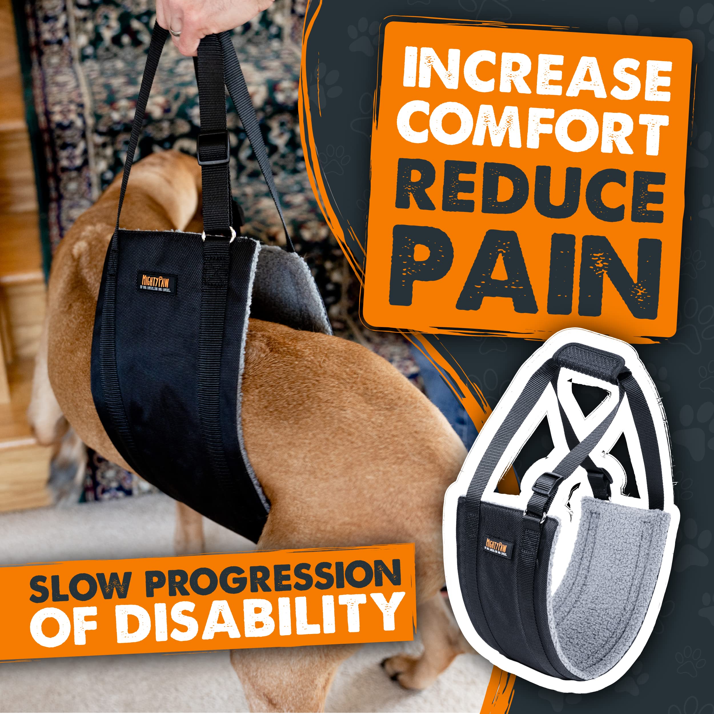Mighty Paw Dog Lift Harness | Sling for Large Dogs, Small Size, Fleece Material, Supports Hind Leg Lift - Ideal for Elderly Dogs