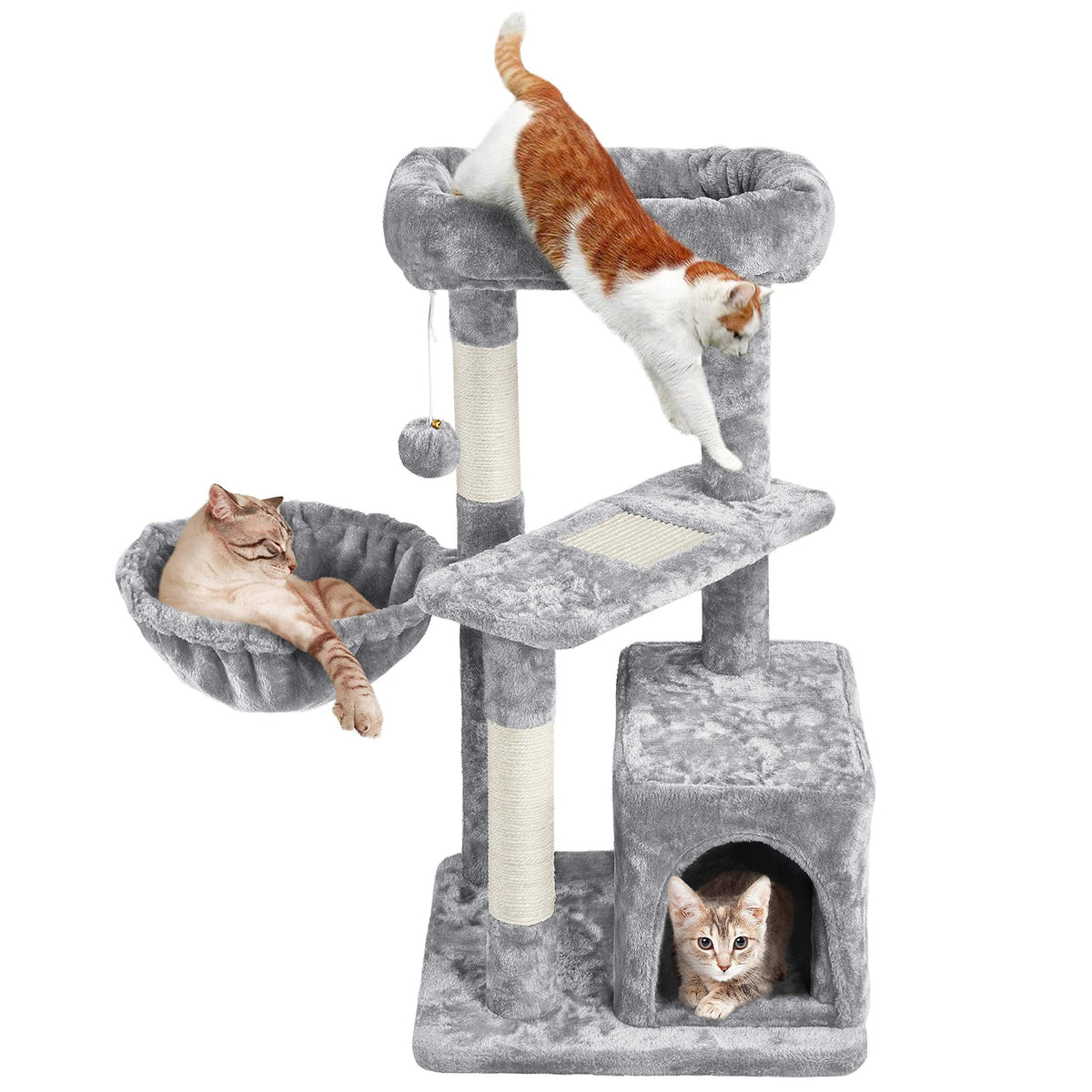 Topeakmart Cat Tree 33In Cat Tower Plush Cover With Condo, Platform & Basket For Indoor Kittens, Cat Furniture Activity Tree