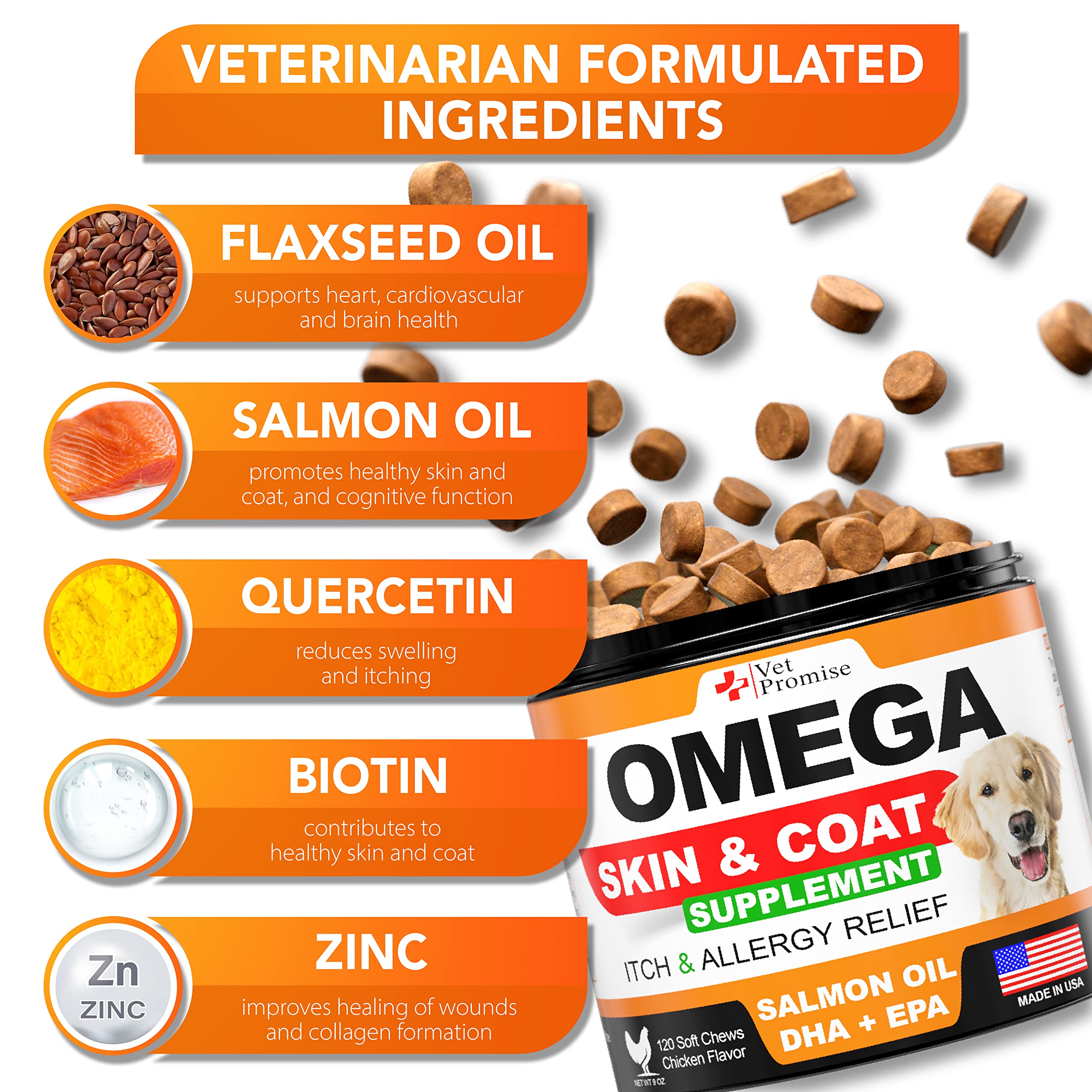 Omega 3 for Dogs - Skin and Coat Supplement - Fish Oil for Dogs Chews - Allergy and Itch Relief - Anti Shedding Supplement - Dry