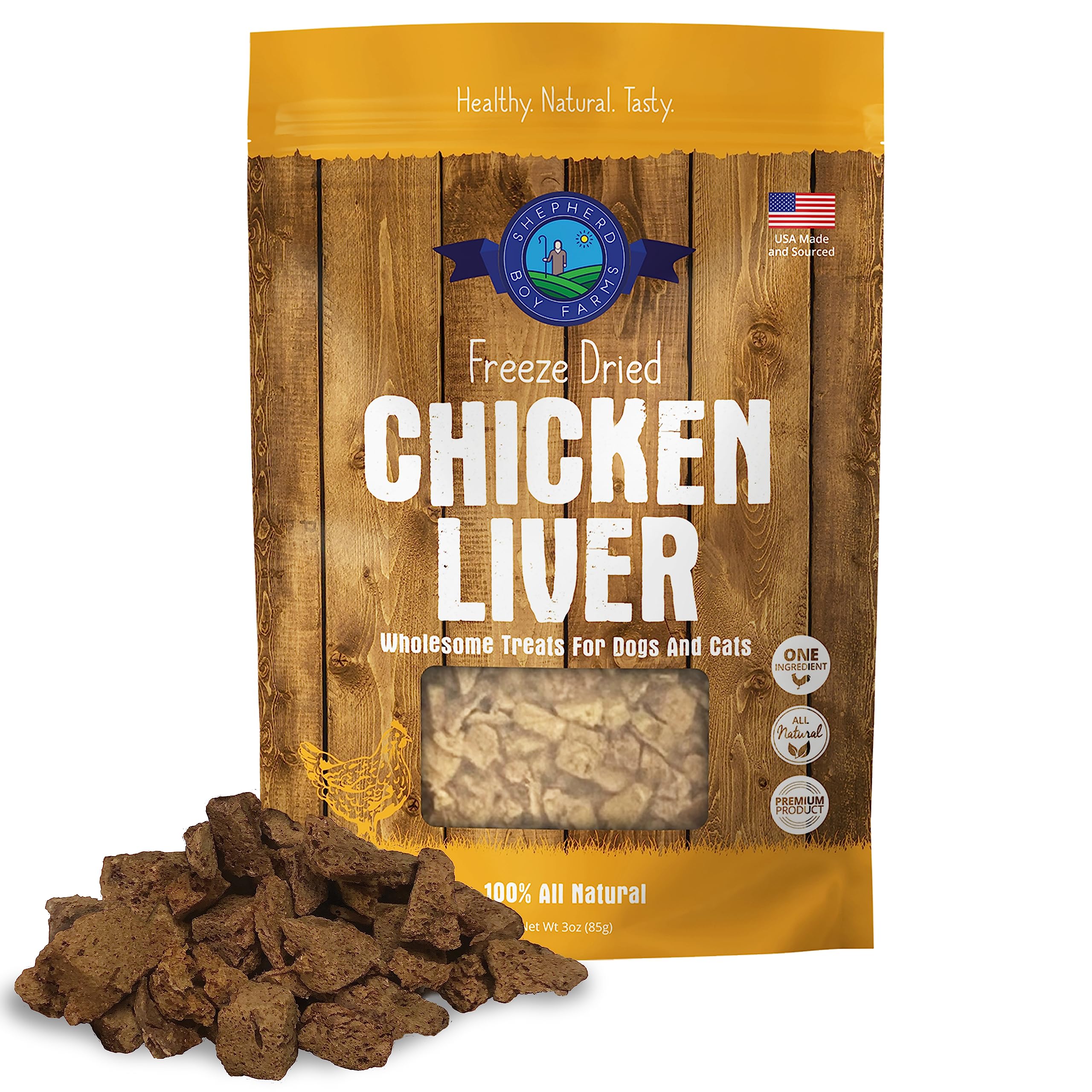 Shepherd Boy Farms Freeze Dried Dog and Cat Treats, Chicken Liver, All Natural Single Ingredient Freeze-Dried Dog Treat & Snacks
