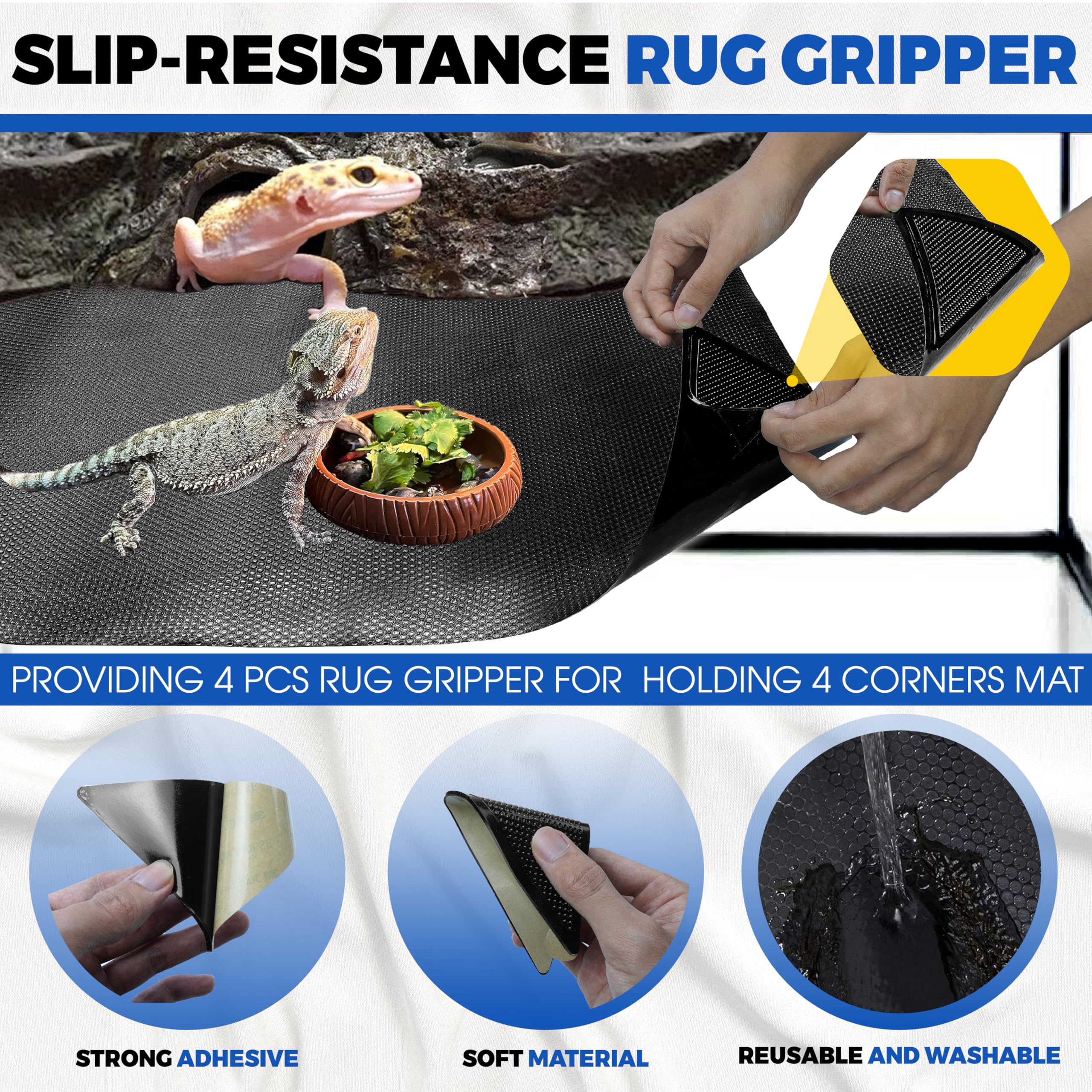 [Premium] 24''X60'' Reptile Substrate Mat With 4 Pcs Rug Gripper, Extra Thick & Ultra Comfortable,Non-Slip, Reptile Tank Accesso