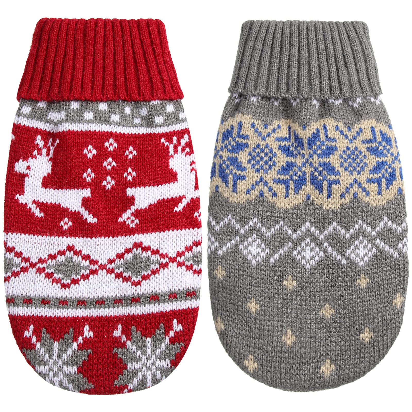 2 Pieces Christmas Cat Dog Sweater Christmas Outfit Holiday Sweater For Small Dogs Winter Knitwear Xmas Pet Clothes Warm Reindeer Snowflake For Kitty Puppy(M)