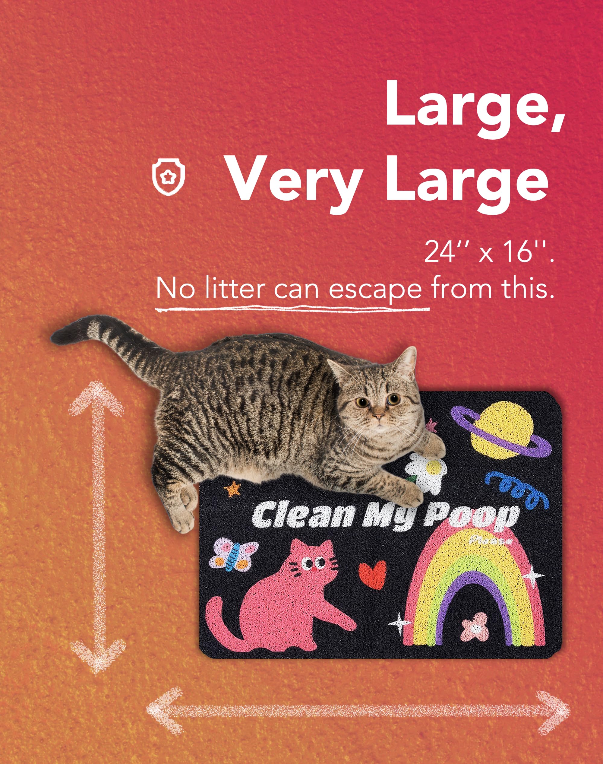 Lukamoo Cute Cat Litter Mat (24''X16''), Large, For Kitty Litter & Cute Cat Litter Box, Clean My Poop
