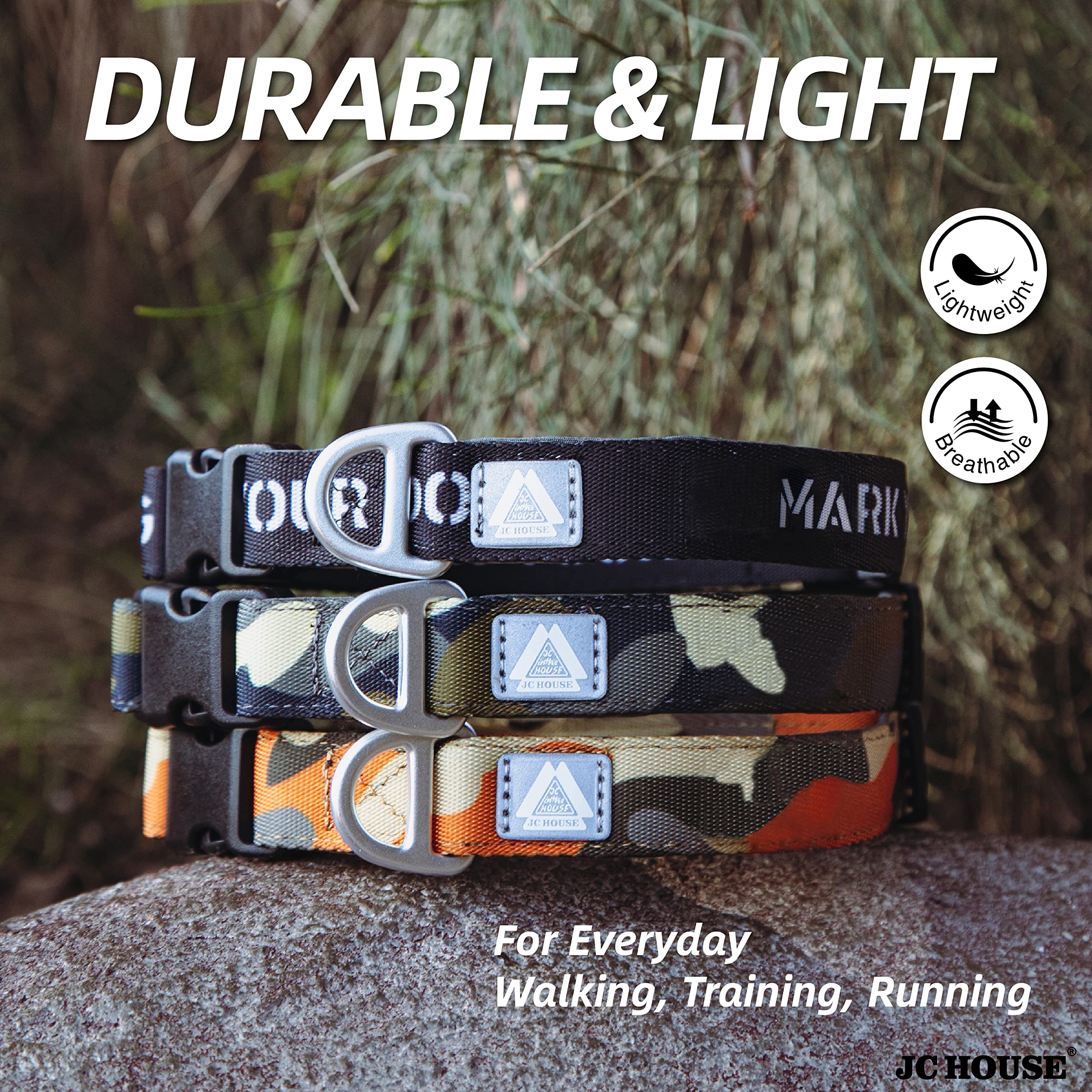 Jc House Soft Padded Dog Collar, Neck 12-20, Adjustable Heavy Duty Collar With 3M Reflective Logo For Medium, Large Dogs, Camo O