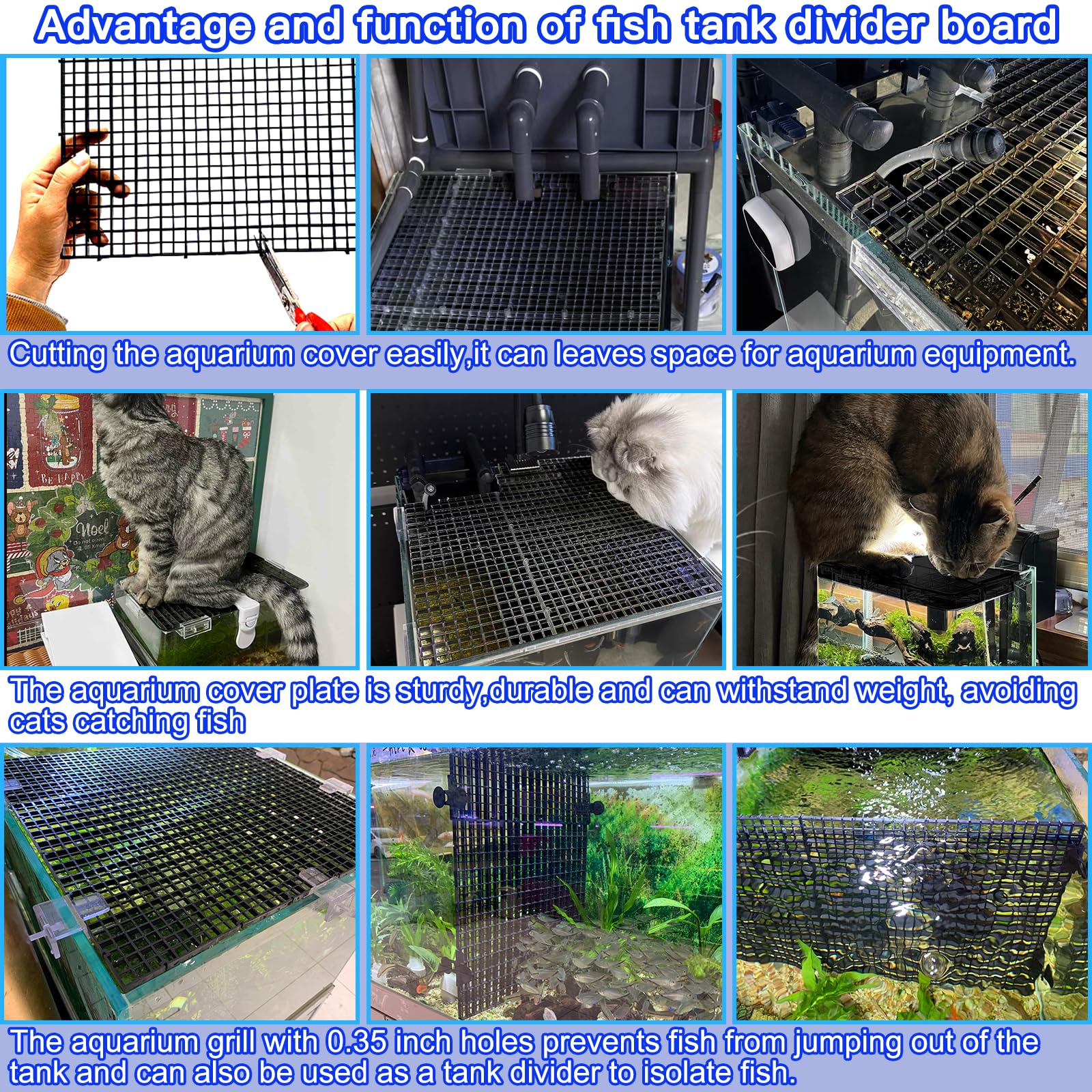 Weramics Egg Crate Plastic Aquarium Fish Tank Divider Filter Bottom Plastic Grid Fish Tank Isolation Board Egg Crate Tray((Black