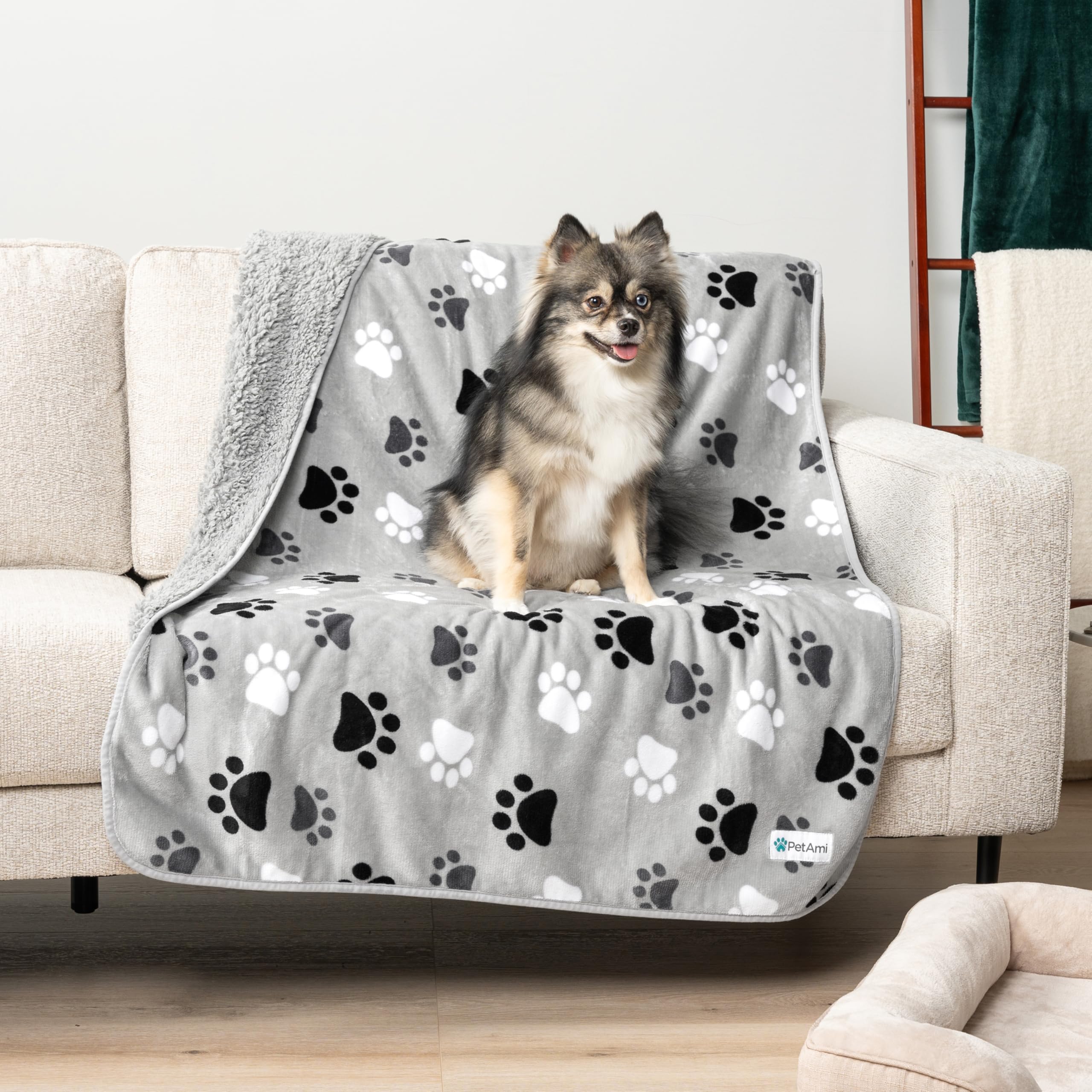 Petami Waterproof Dog Blanket For Medium Large Dogs, Pee Proof Pet Blanket For Bed Couch, Reversible Water Proof Blanket For Puppy Indoor Cat, Soft Dog Pee Crate Cover Washable, 60X80 Paw Gray