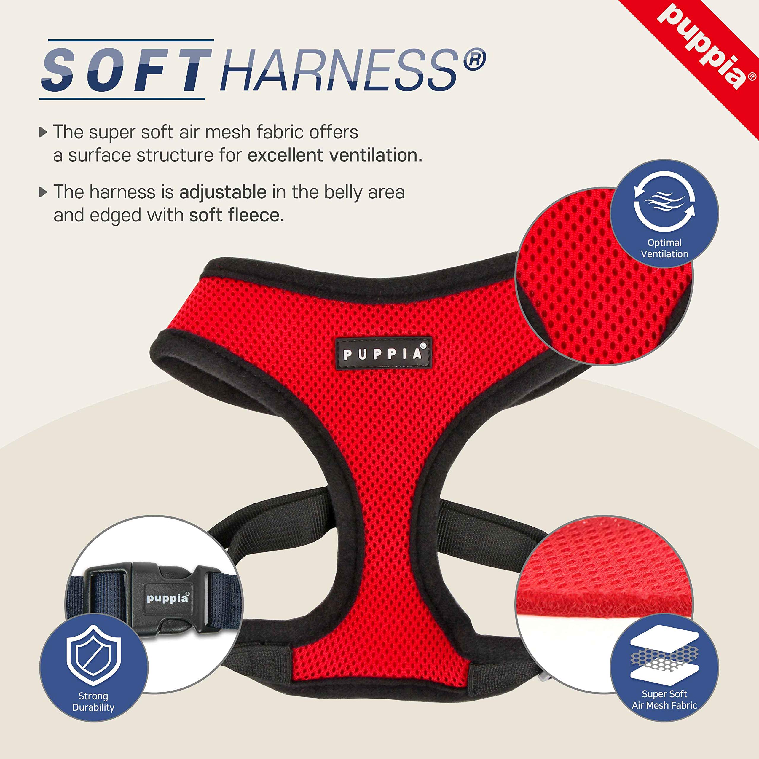 Puppia Soft Dog Harness No Choke Over-The-Head Triple Layered Breathable Mesh Adjustable Chest Belt And Quick-Release Buckle, Green, Medium