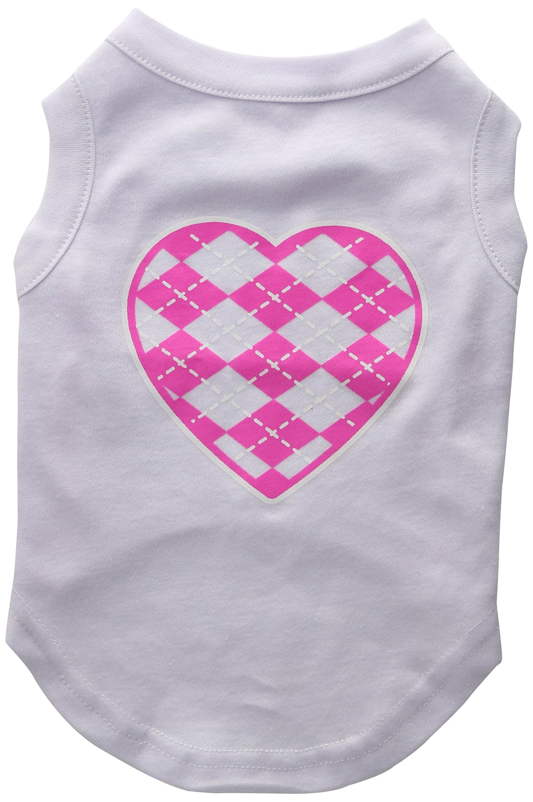 Pet Dog & Cat Shirt Screen Printed, 'Argyle Heart Pink' White Md (6-10 Lbs.)