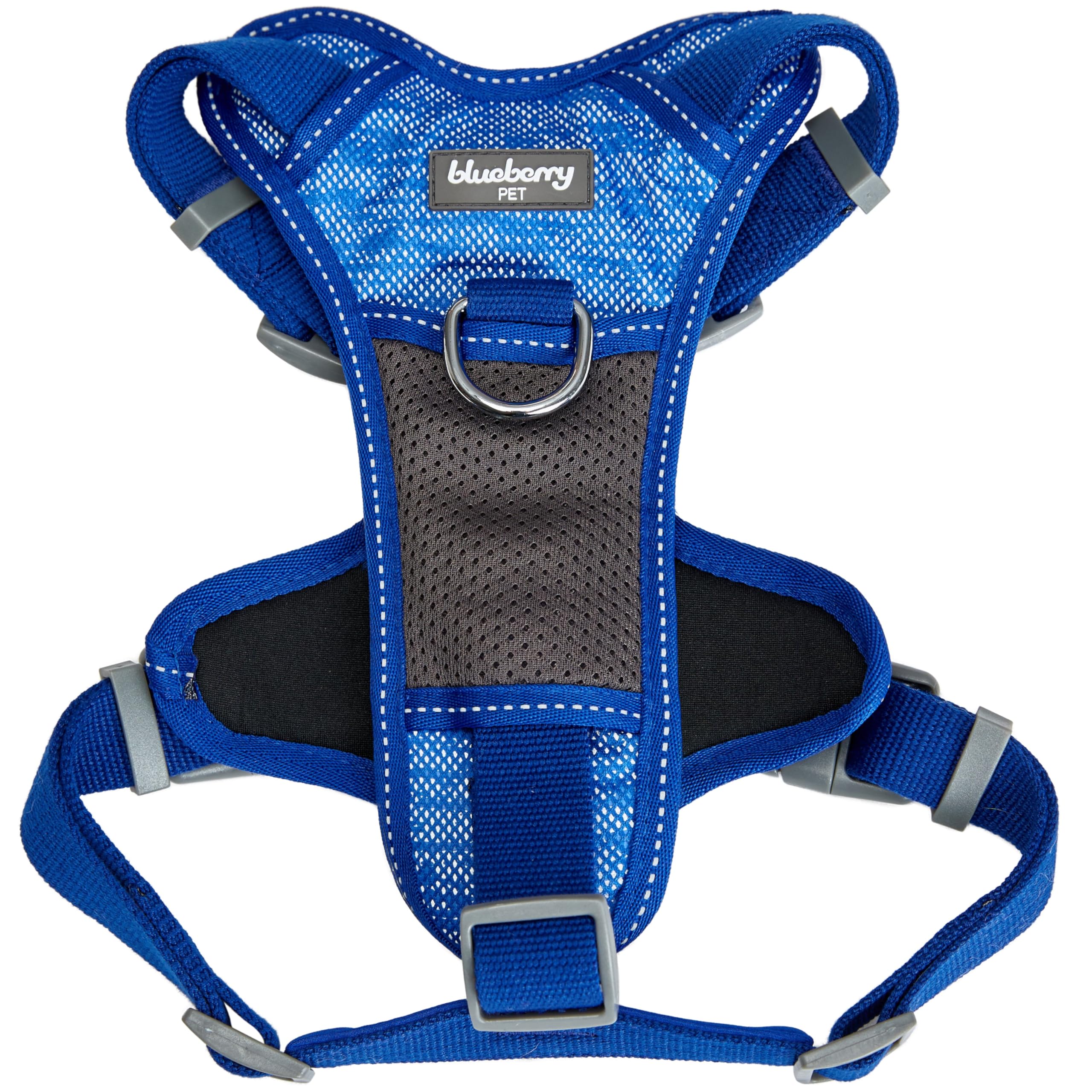 Blueberry Pet Soft & Comfy 3M Reflective Dog Harness Vest | Mesh Padded No Pull | Multi-Colored Stripe - Blue | Adjustable For L