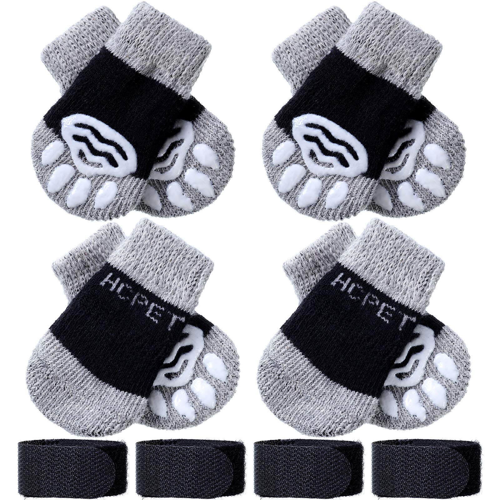 Frienda 8 Pieces Small Dog Socks Pet Knit Socks Anti-Slip Cat Booties Adjustable Paw Protector for Small Puppies and Kittens Tra